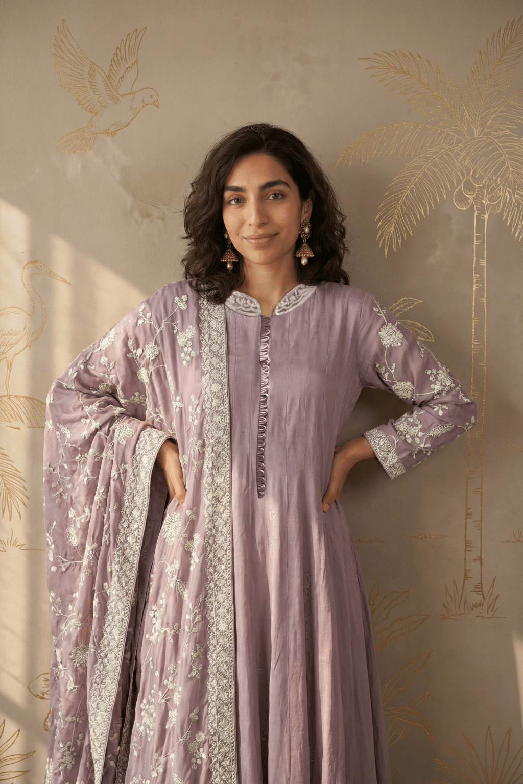 Lilac Crepe Anarkali Suit