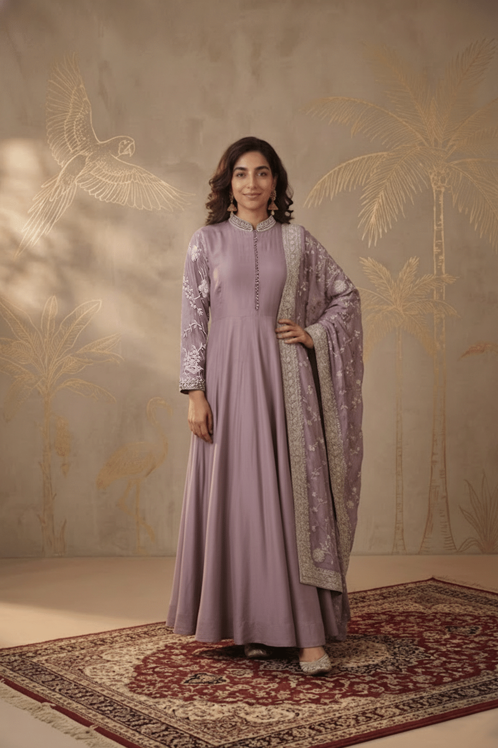 Lilac Crepe Anarkali Suit