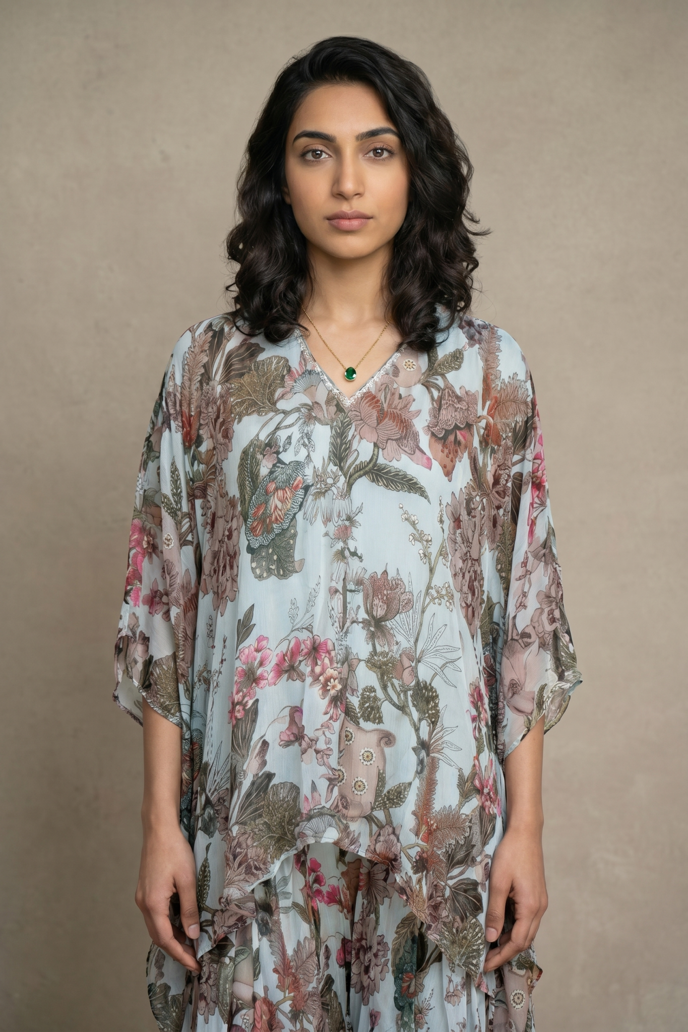 Pastel Floral Cape Palazzo Set