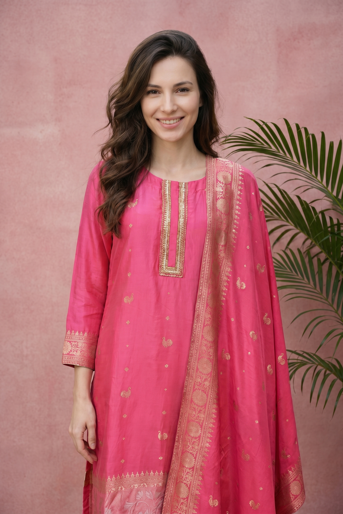 Pink Straight Cut Silk Salwar Set
