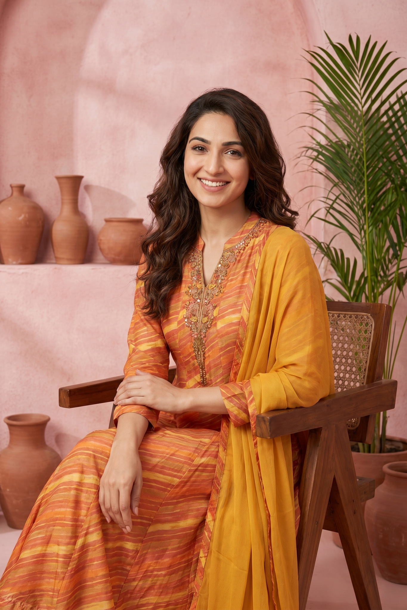 Sunset Orange Leheriya Anarkali Set