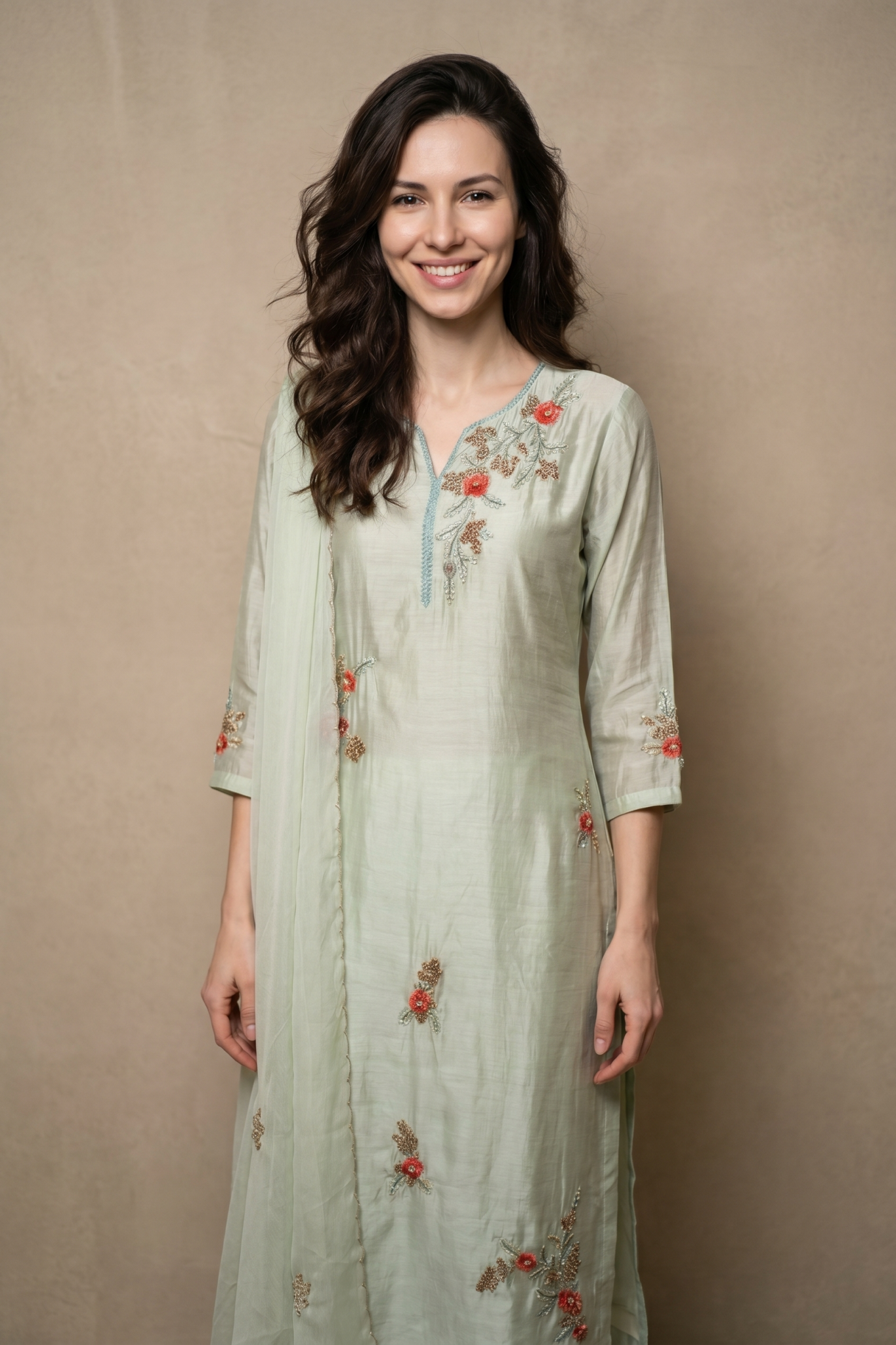Mint Green Embroidered Suit Set
