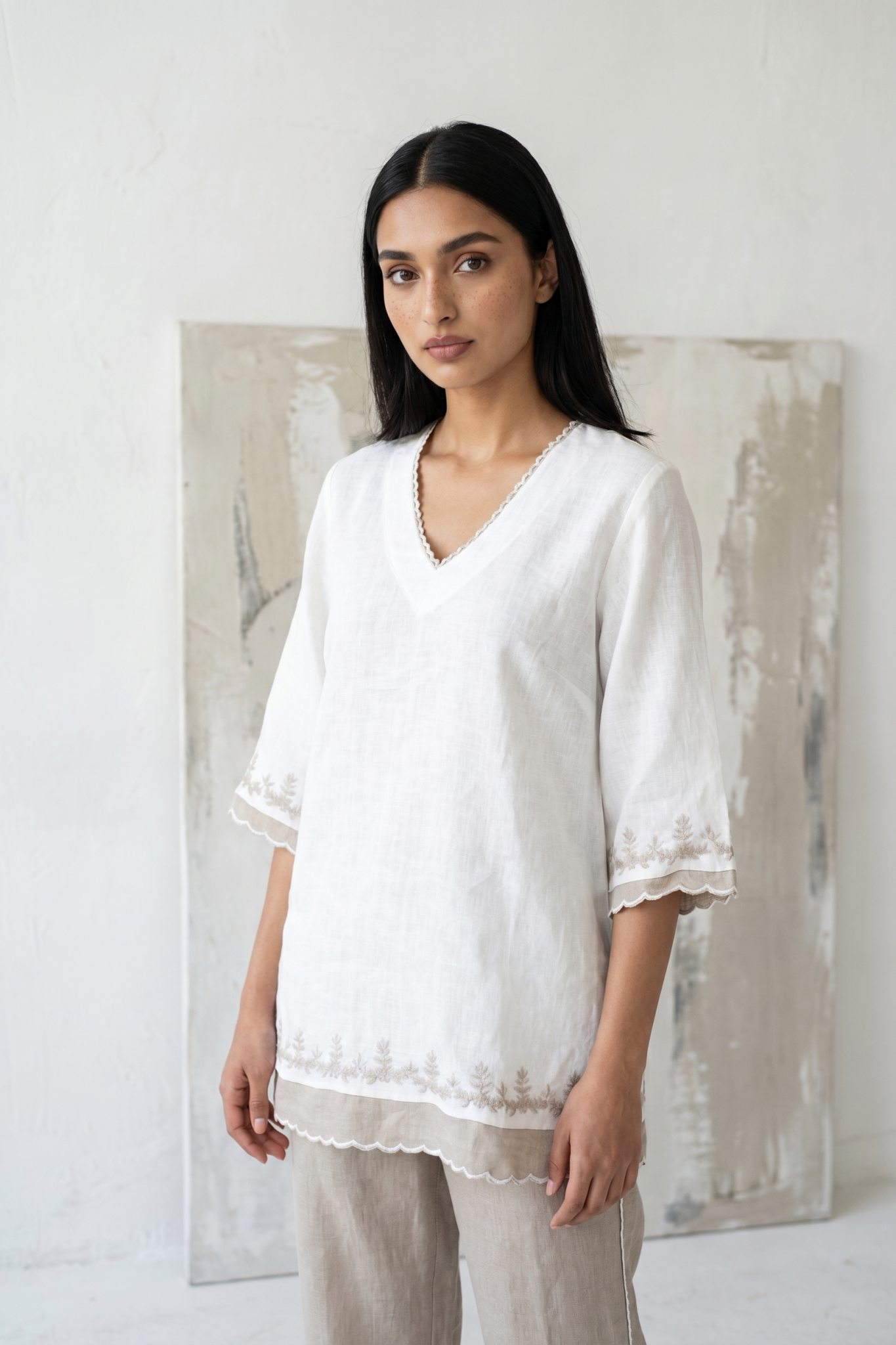 Ivory and Beige Linen Co-ord Set