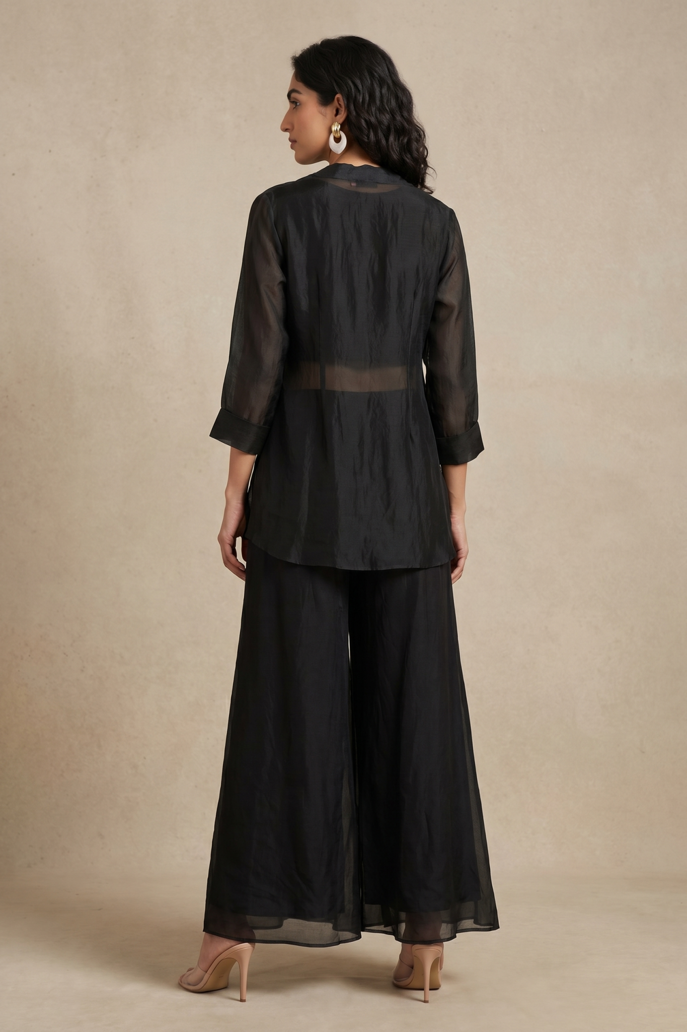 Black Organza Floral Embellished Co-Ord Set