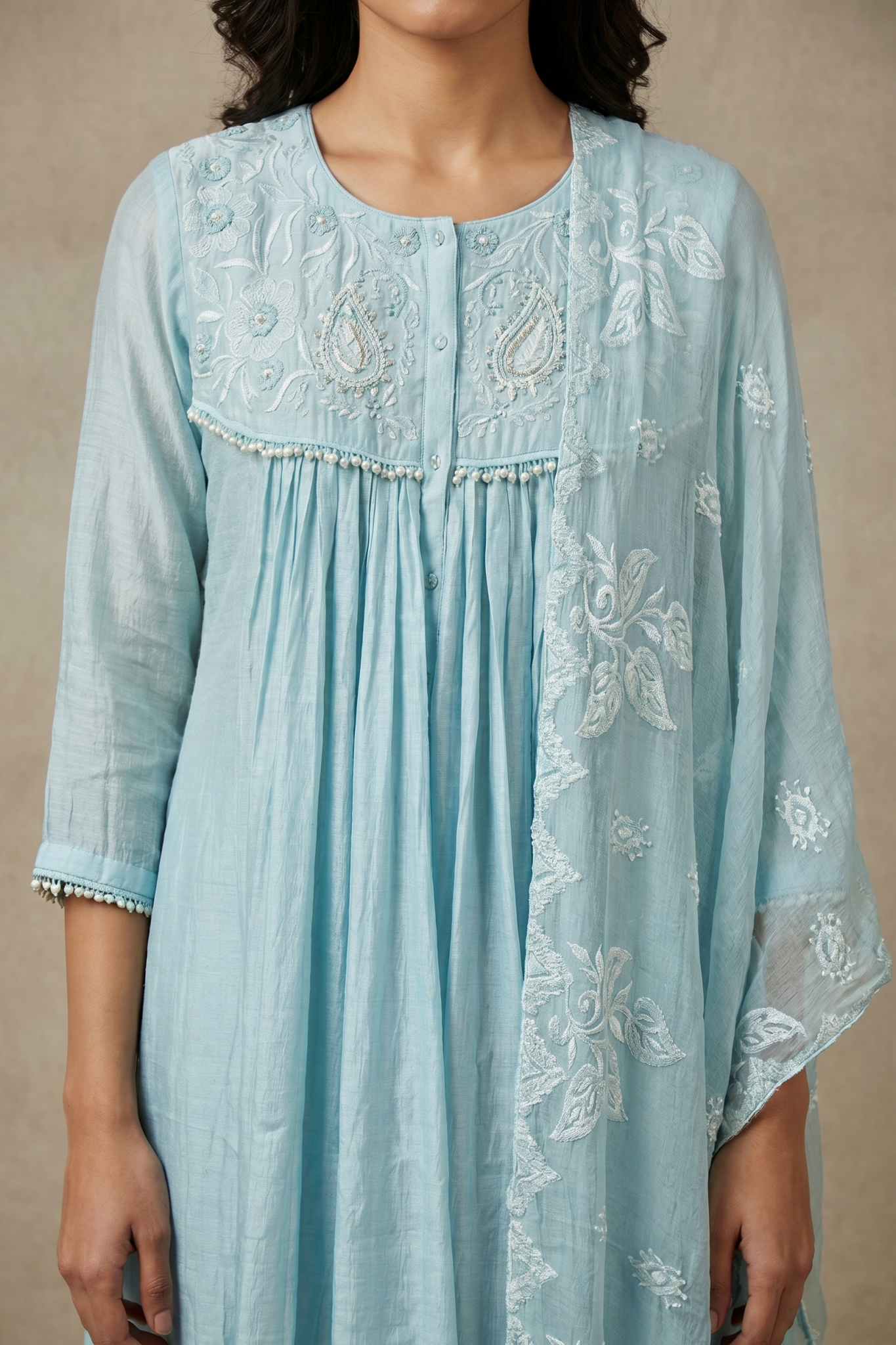 Powder Blue Cotton Anarkali Set
