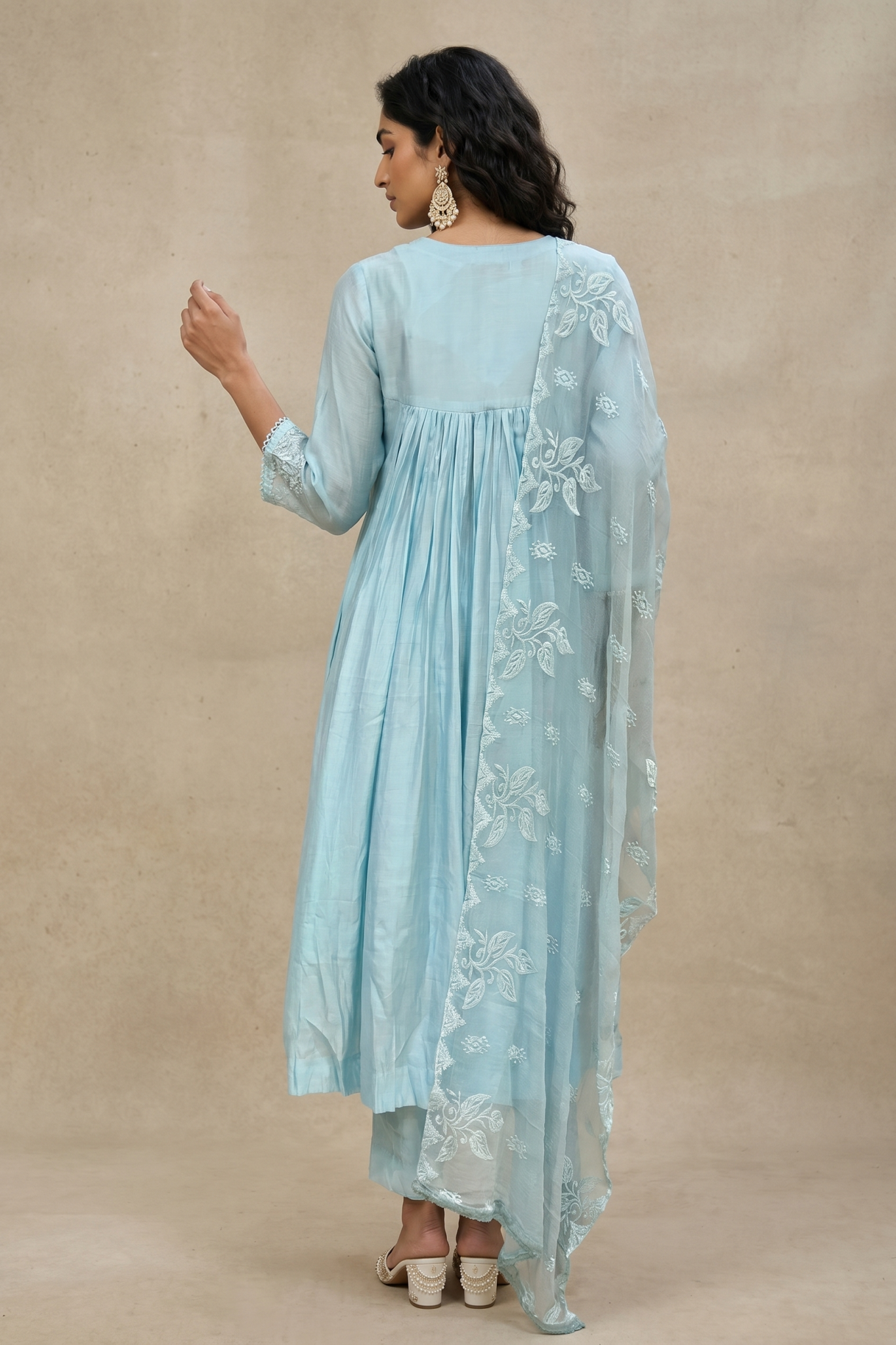 Powder Blue Cotton Anarkali Set