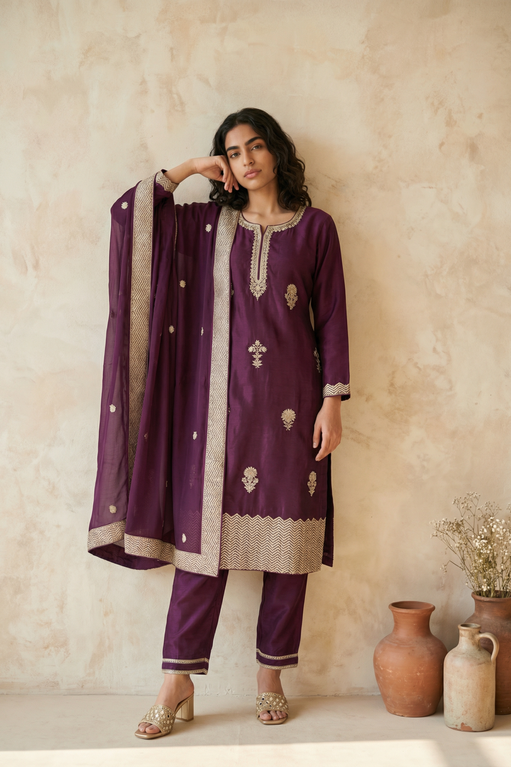 Maroon Silk Salwar Set