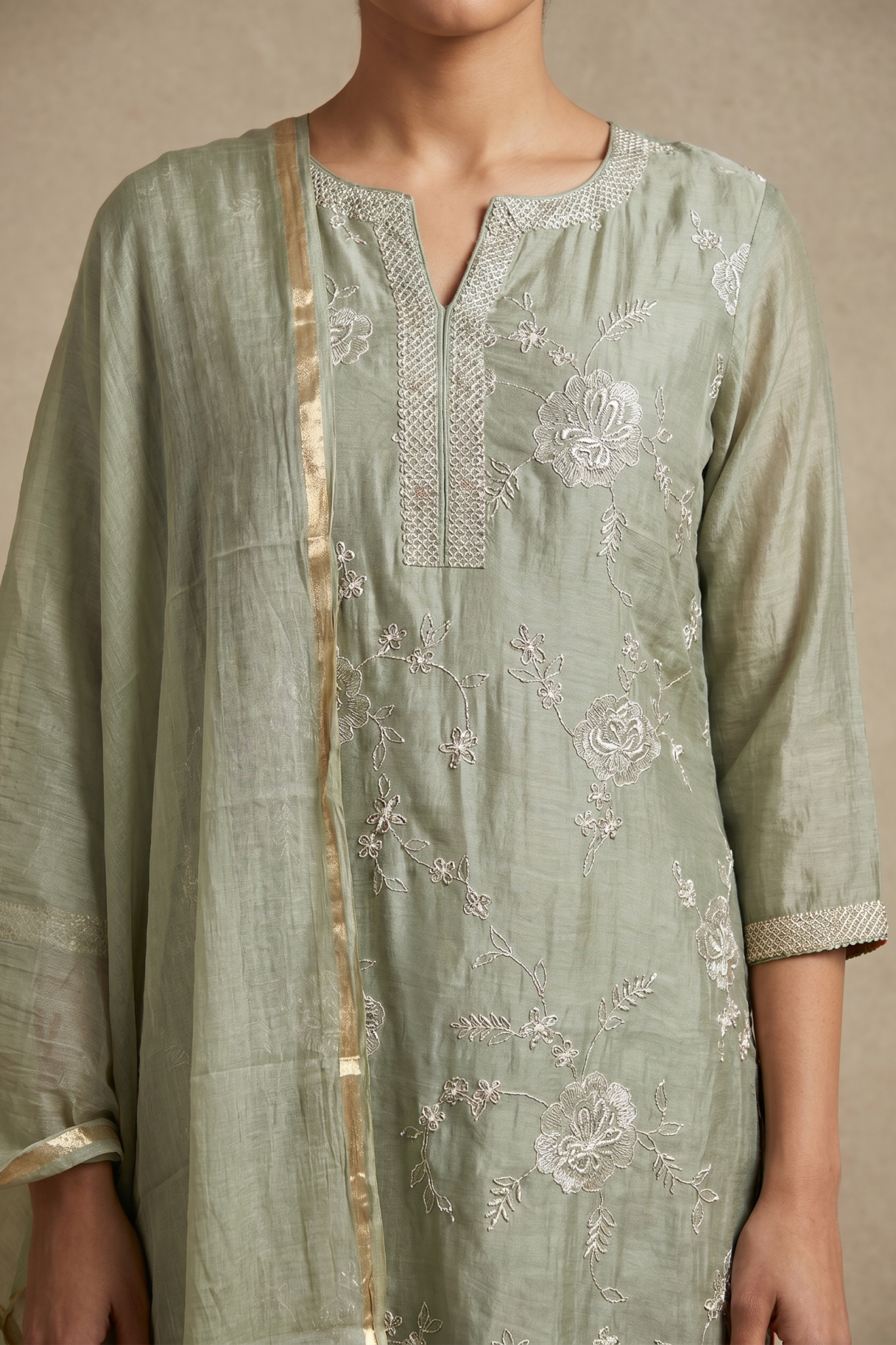 Sage Green Embroidered Cotton Salwar Set
