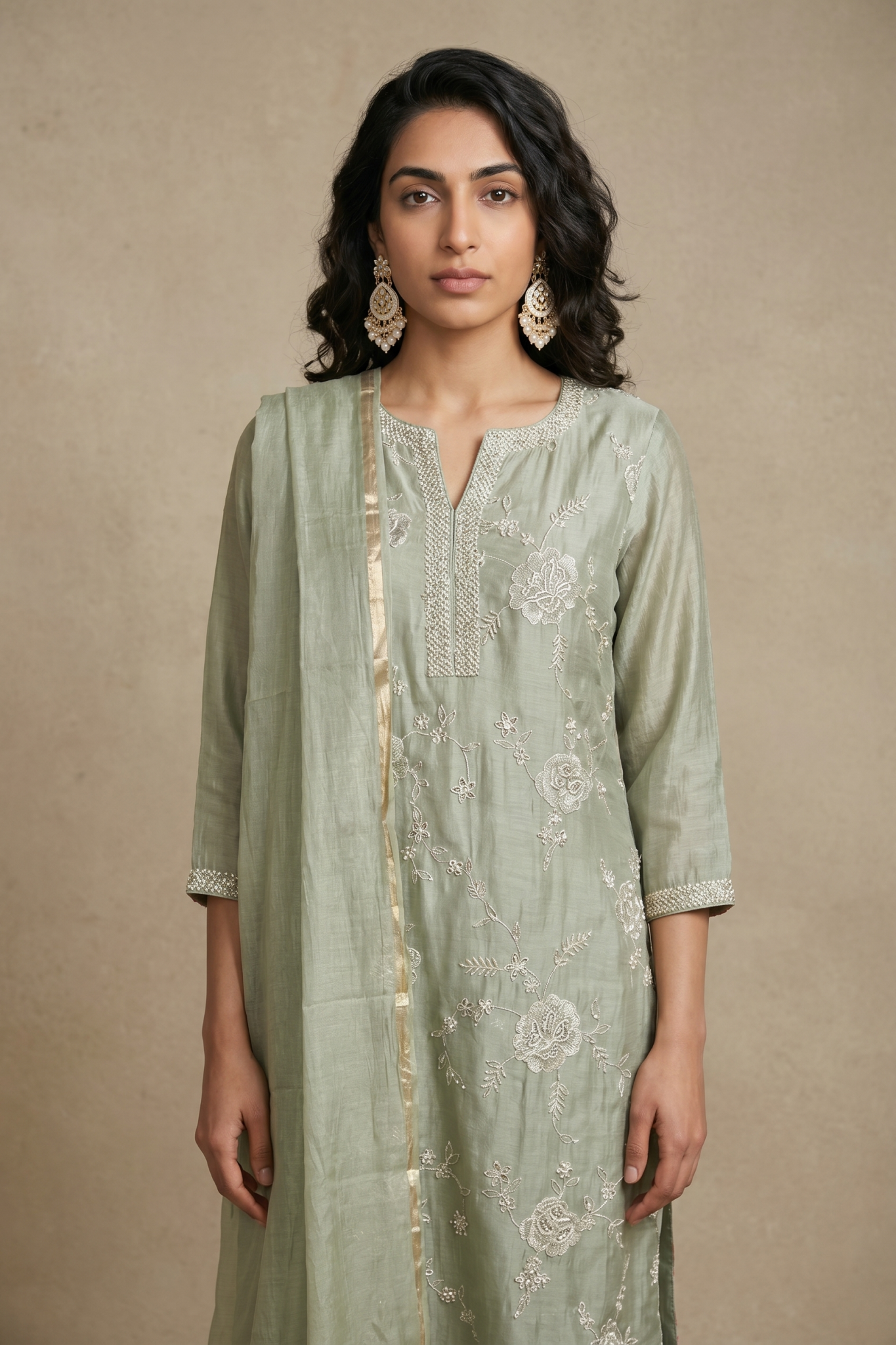 Sage Green Embroidered Cotton Salwar Set