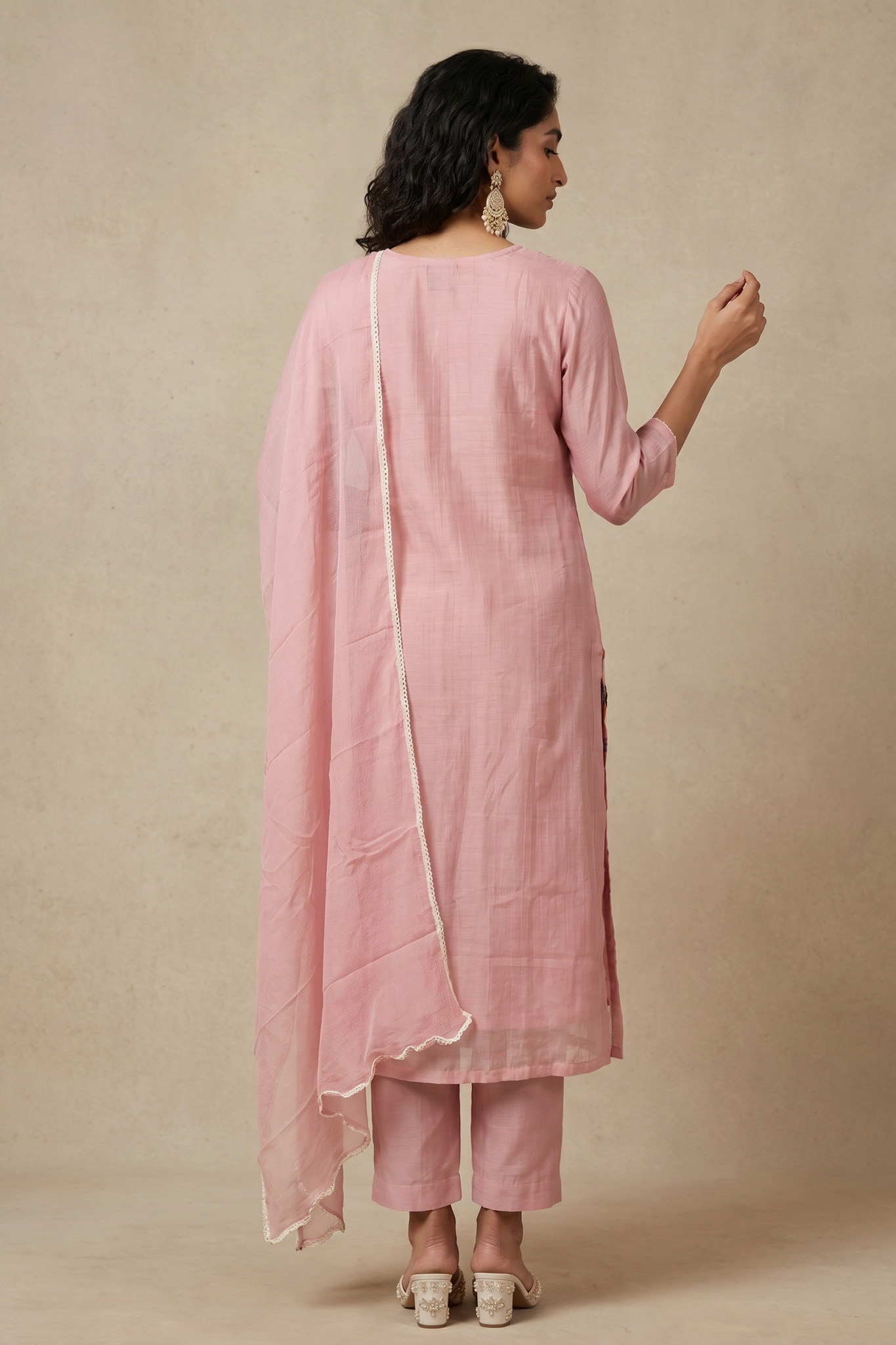 Dusty Pink Floral Embroidered Cotton Salwar Set