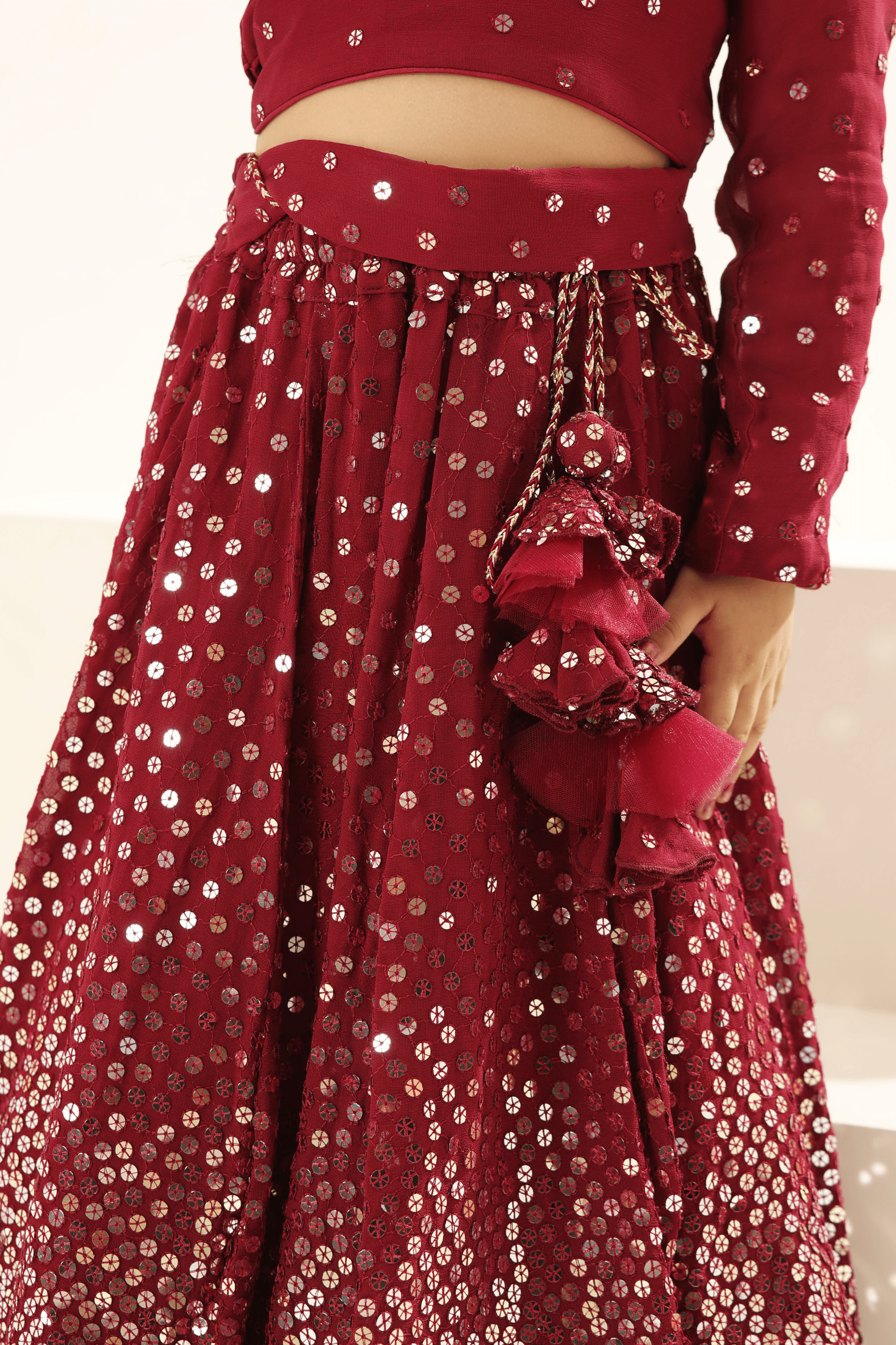 Marron Embroidered Lehenga Choli Set - Mokshaa