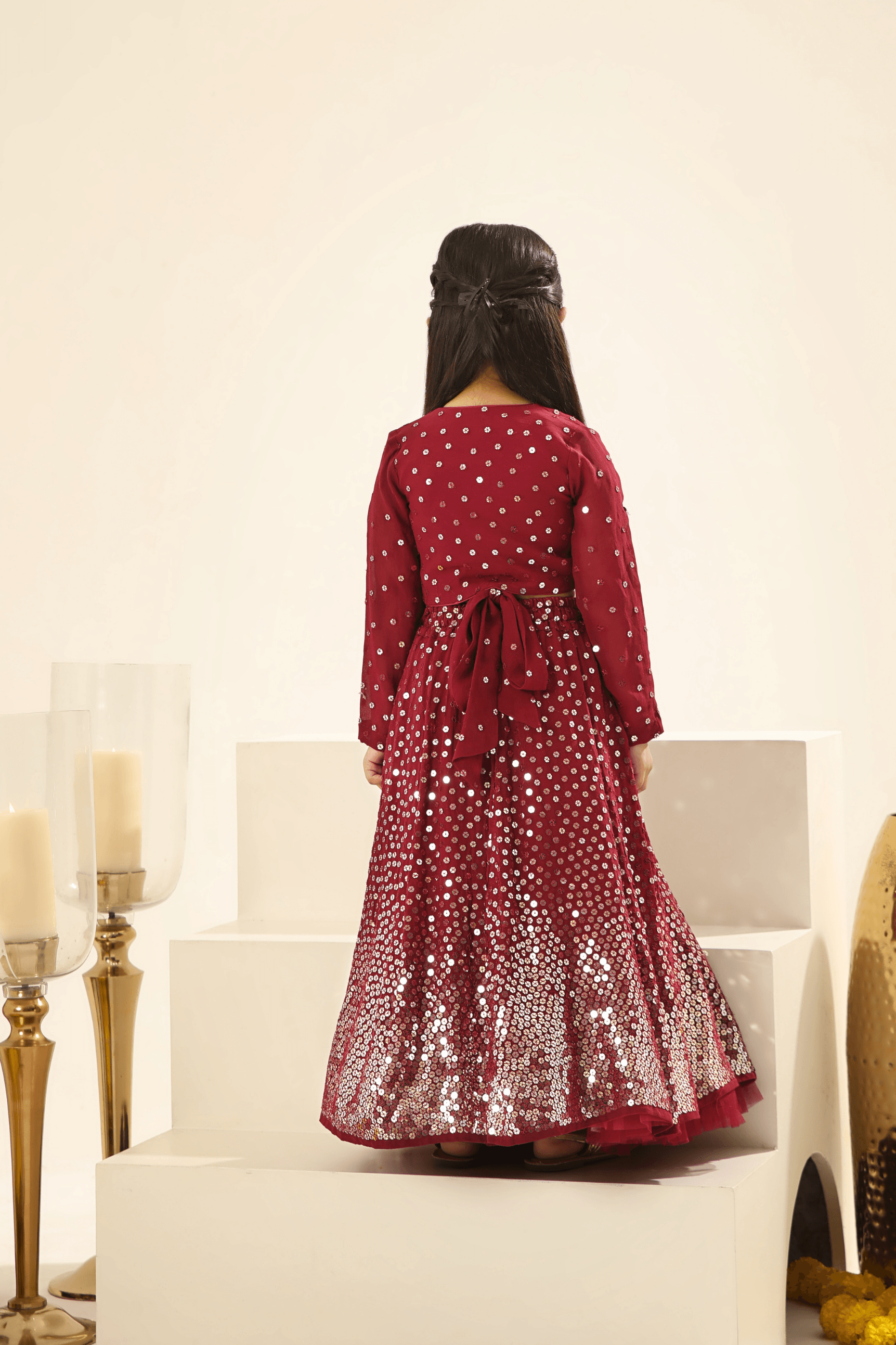Marron Embroidered Lehenga Choli Set - Mokshaa