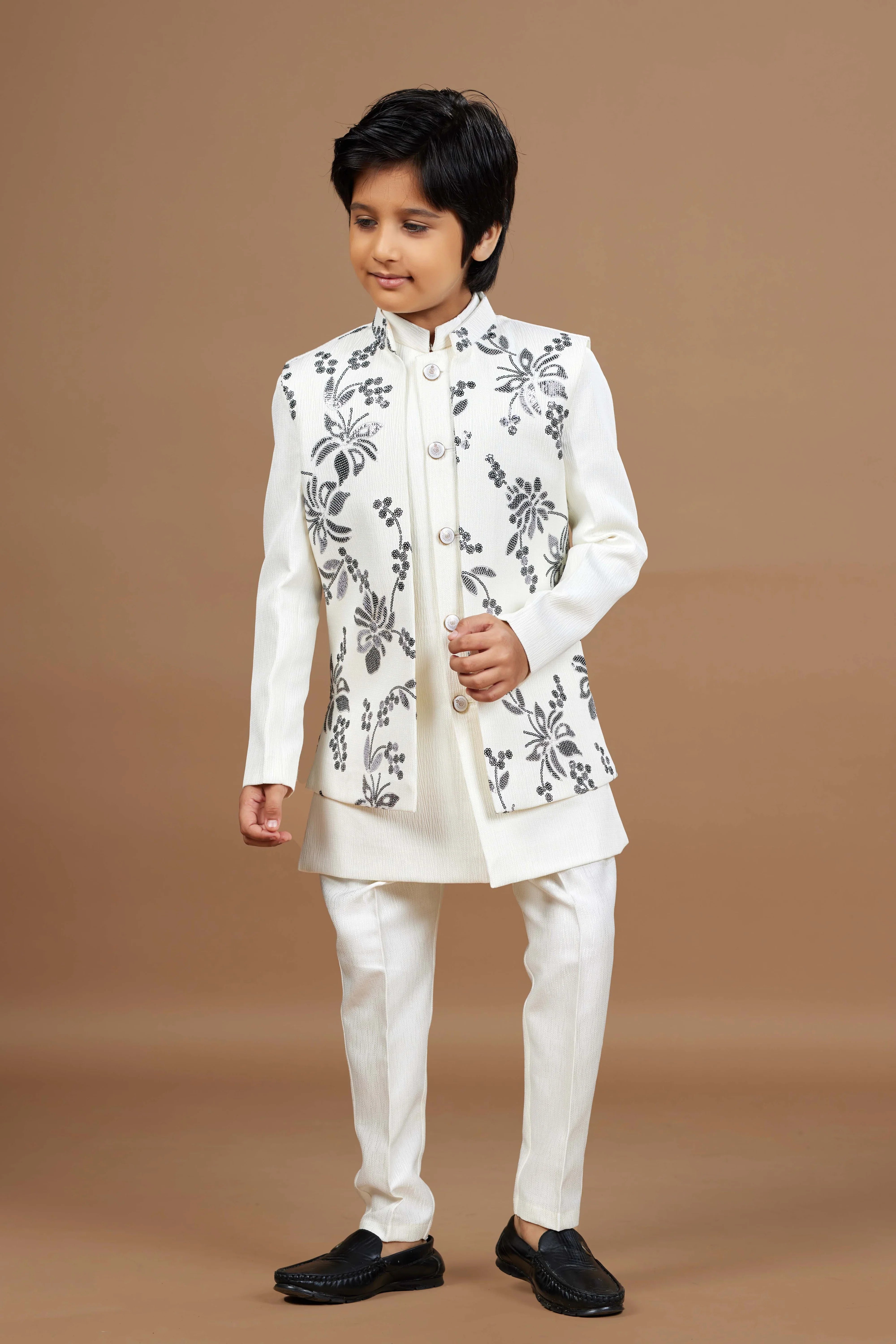 Ivory Embroidered Boys Ethnic Wear Set | Mokshaa