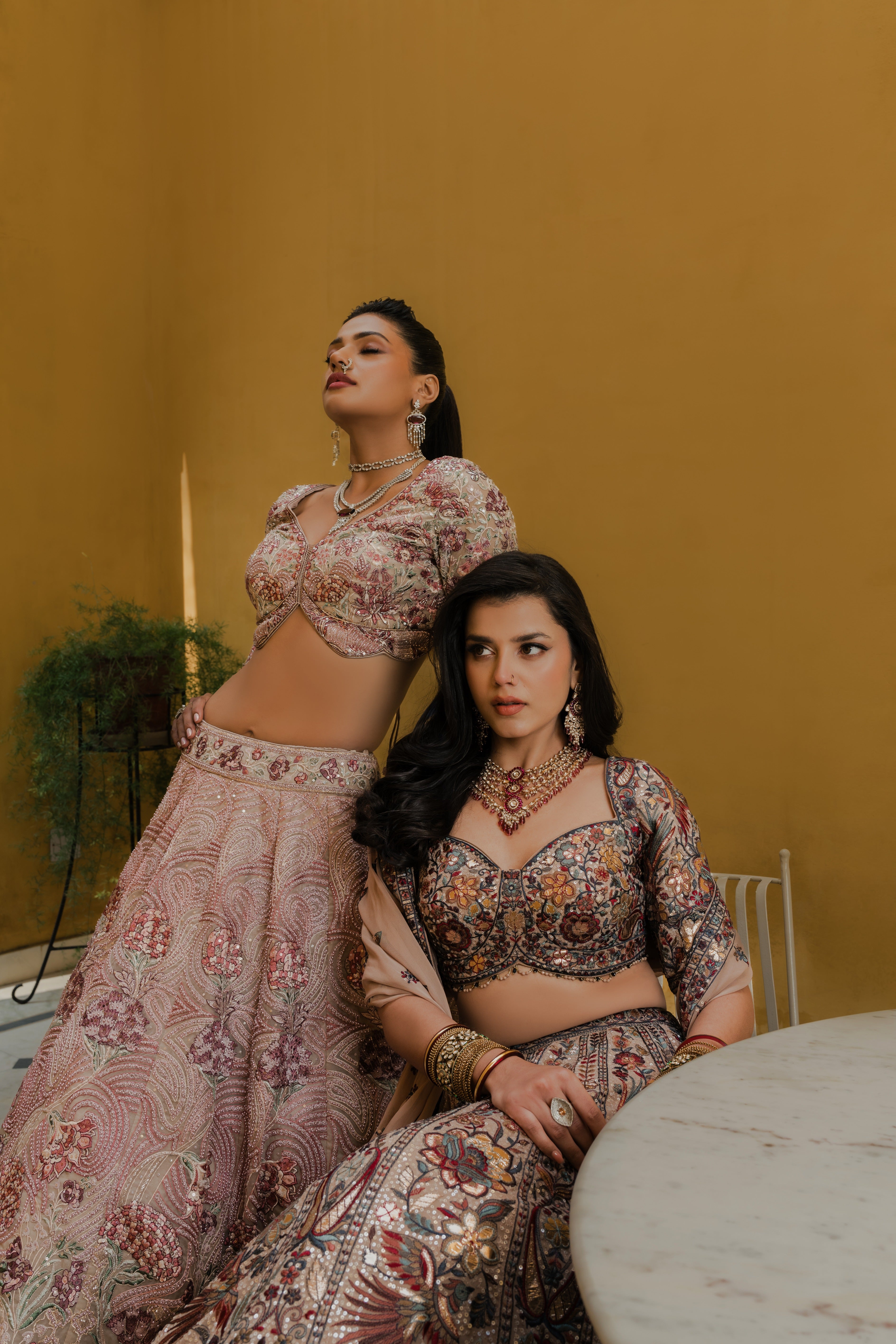 Beige Multi-Color Silk Lehenga with Intricate Resham Embroidery Mokshaa