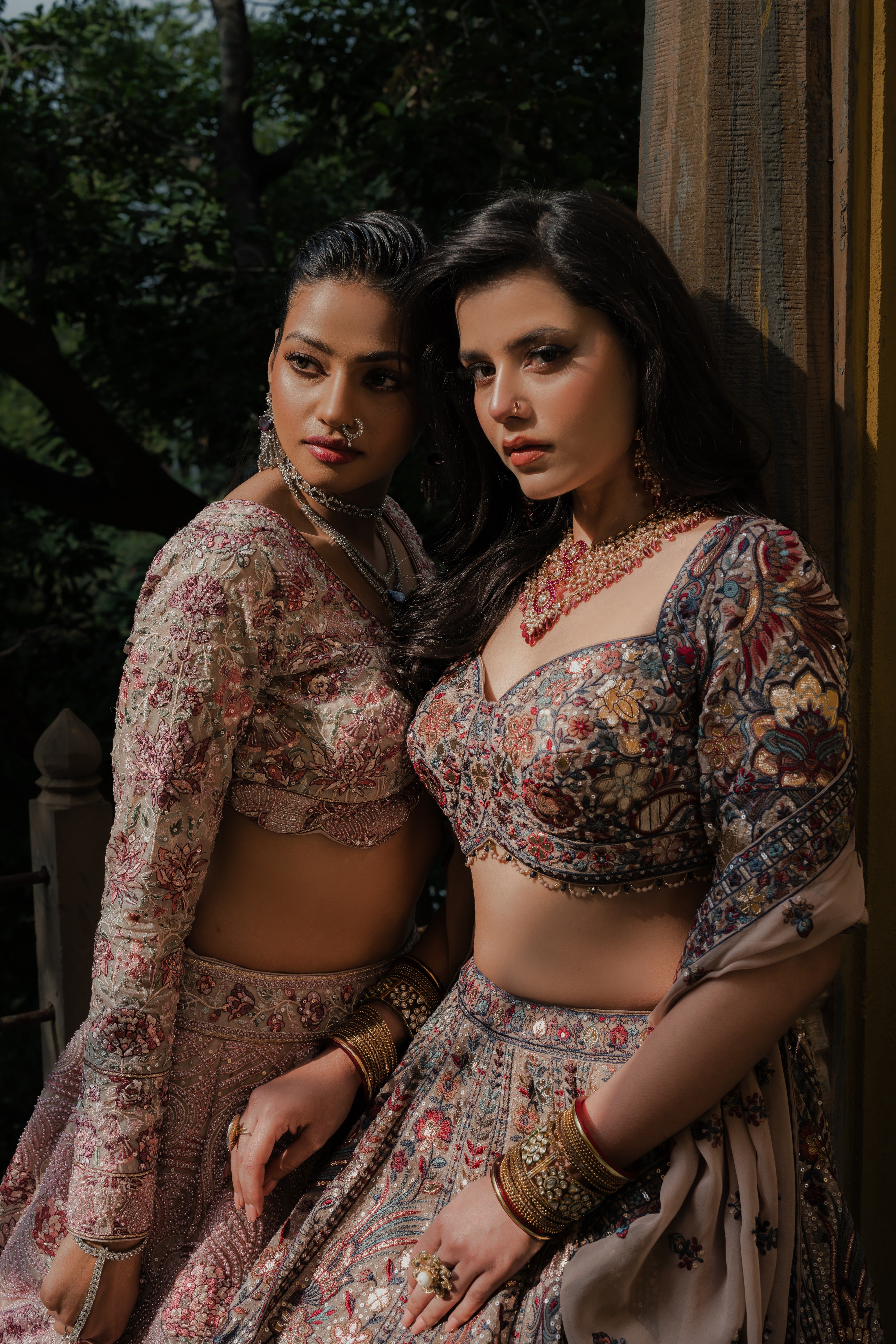 Beige Multi-Color Silk Lehenga with Intricate Resham Embroidery Mokshaa