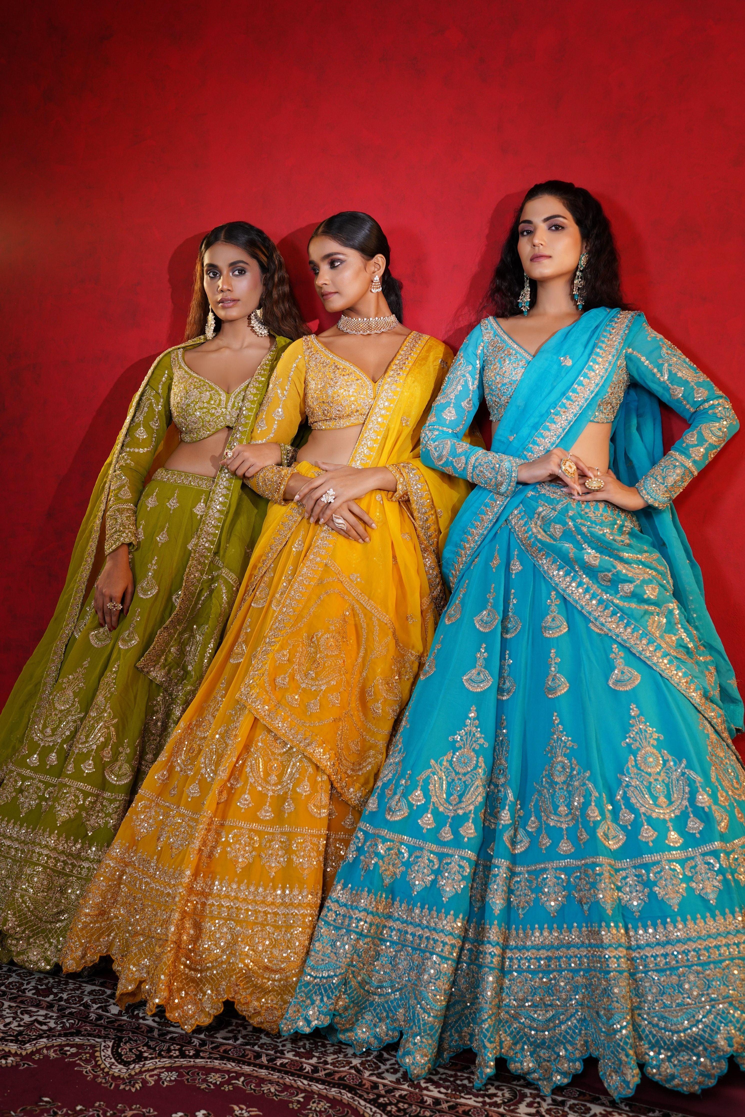 Mustard Yellow Crepe Lehenga with Intricate Zardosi Embroidery Mokshaa