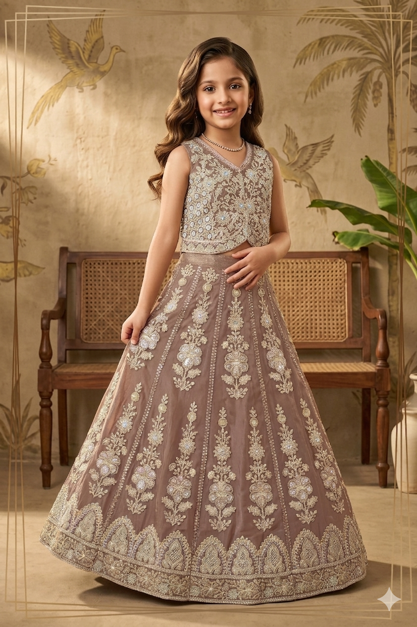 Mauve Lehenga Set with Intricate Floral Embroidery