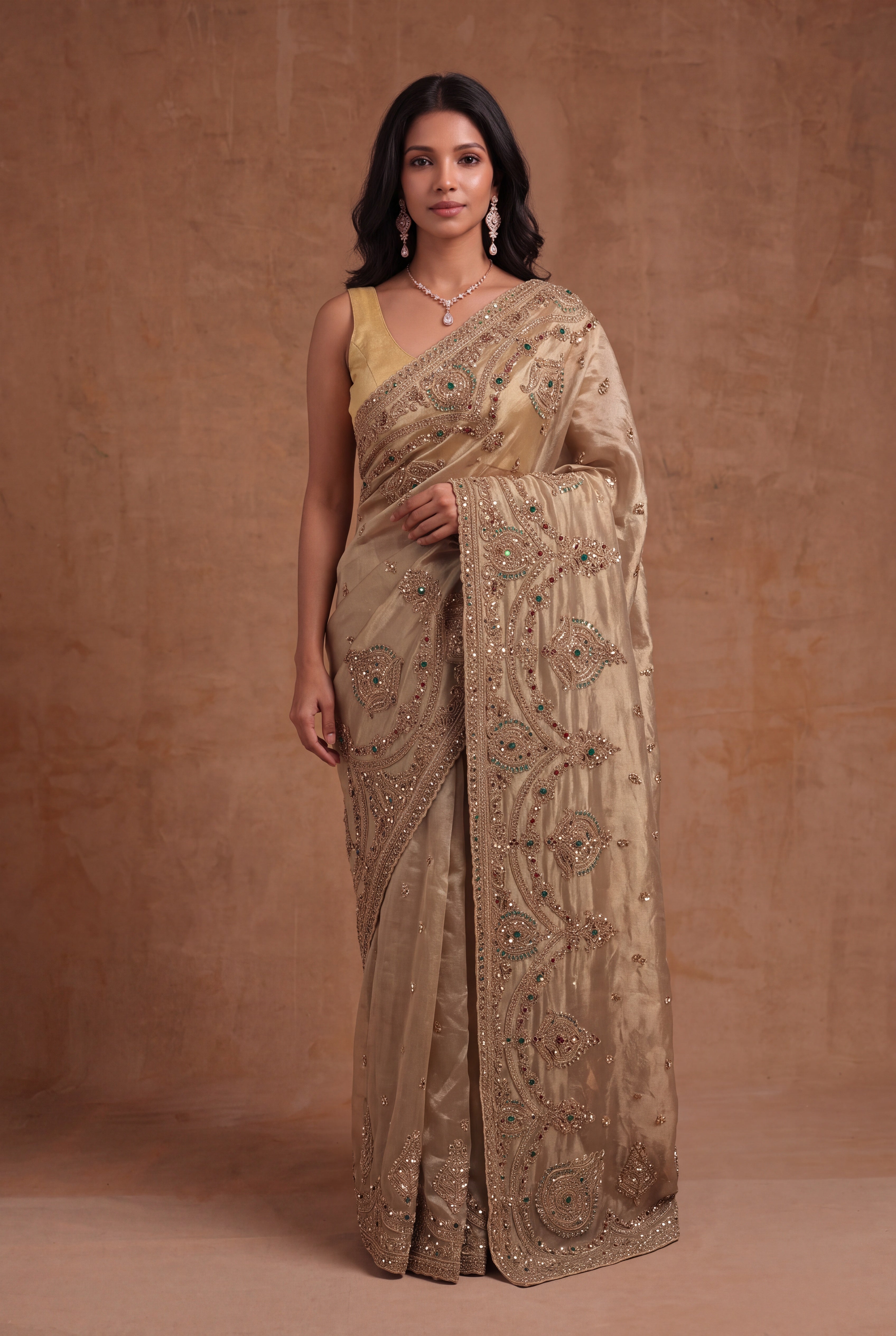 Antique Gold Tissue Zardosi Saree
