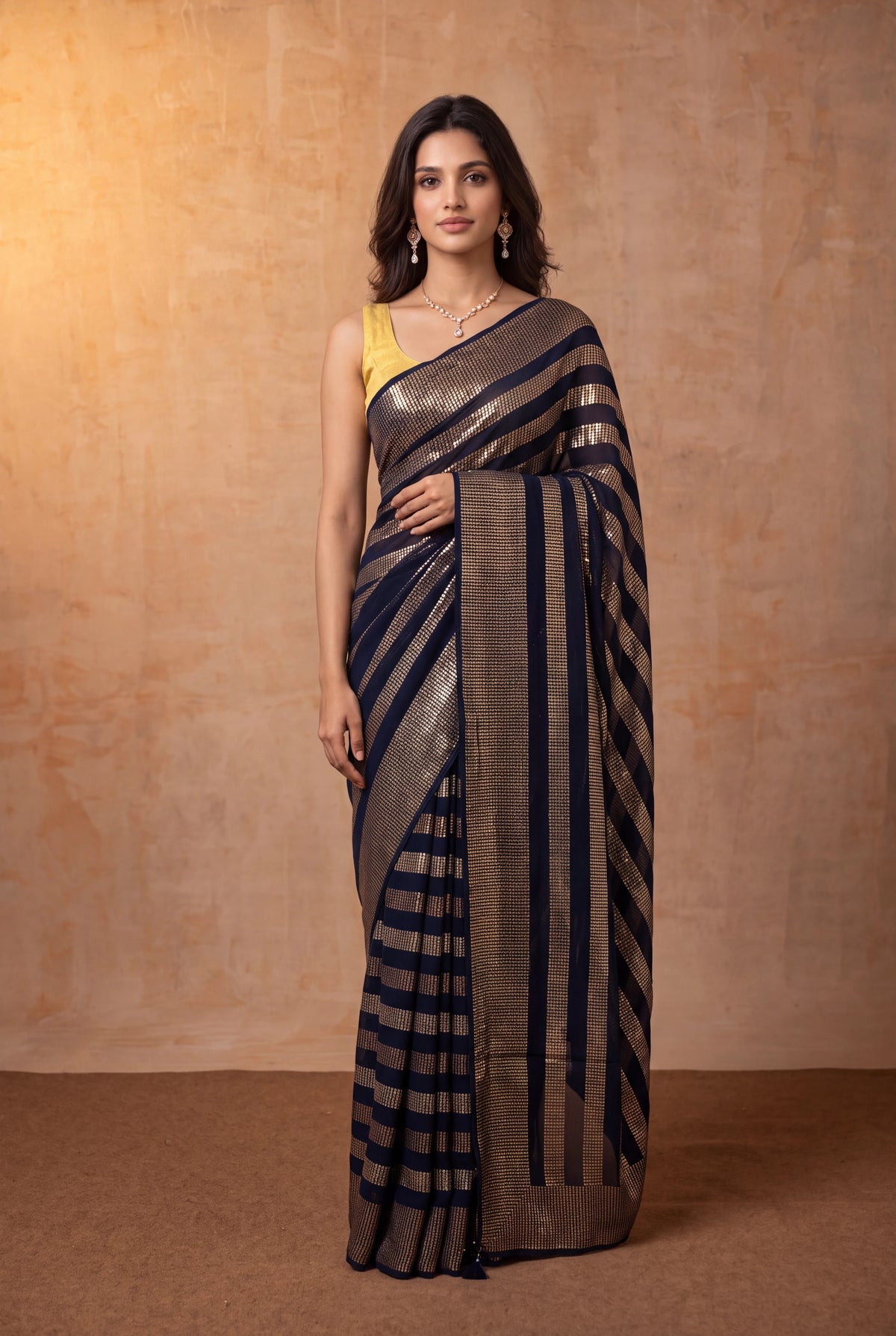Navy Blue Georgette Saree