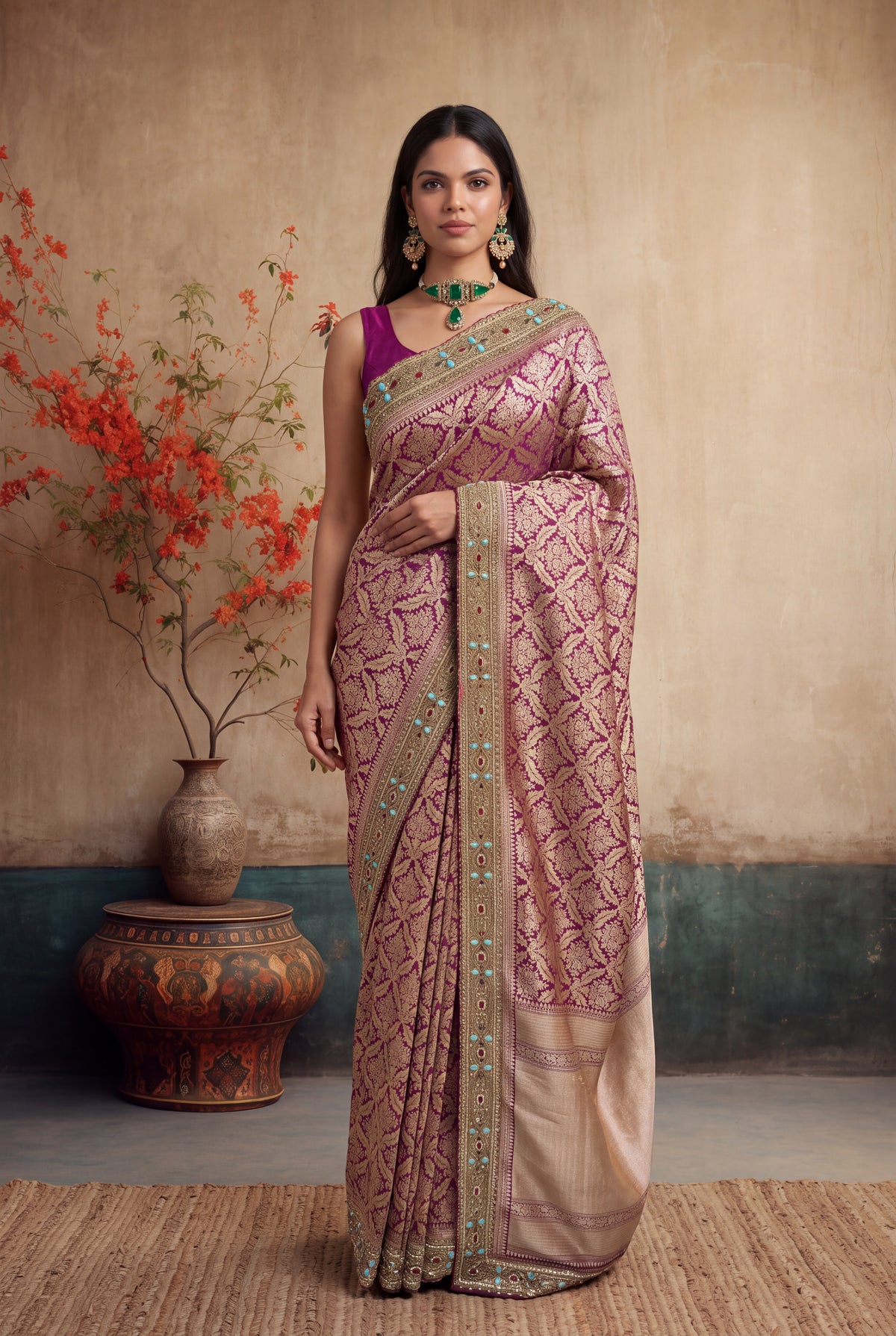 Magenta Banarasi Silk Saree
