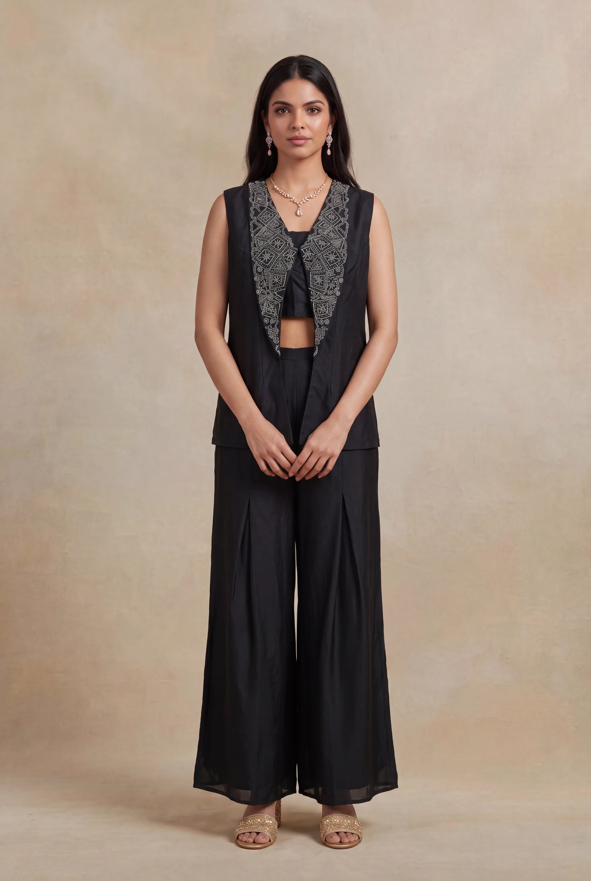 Black Silk Indo-Western Palazzo Set