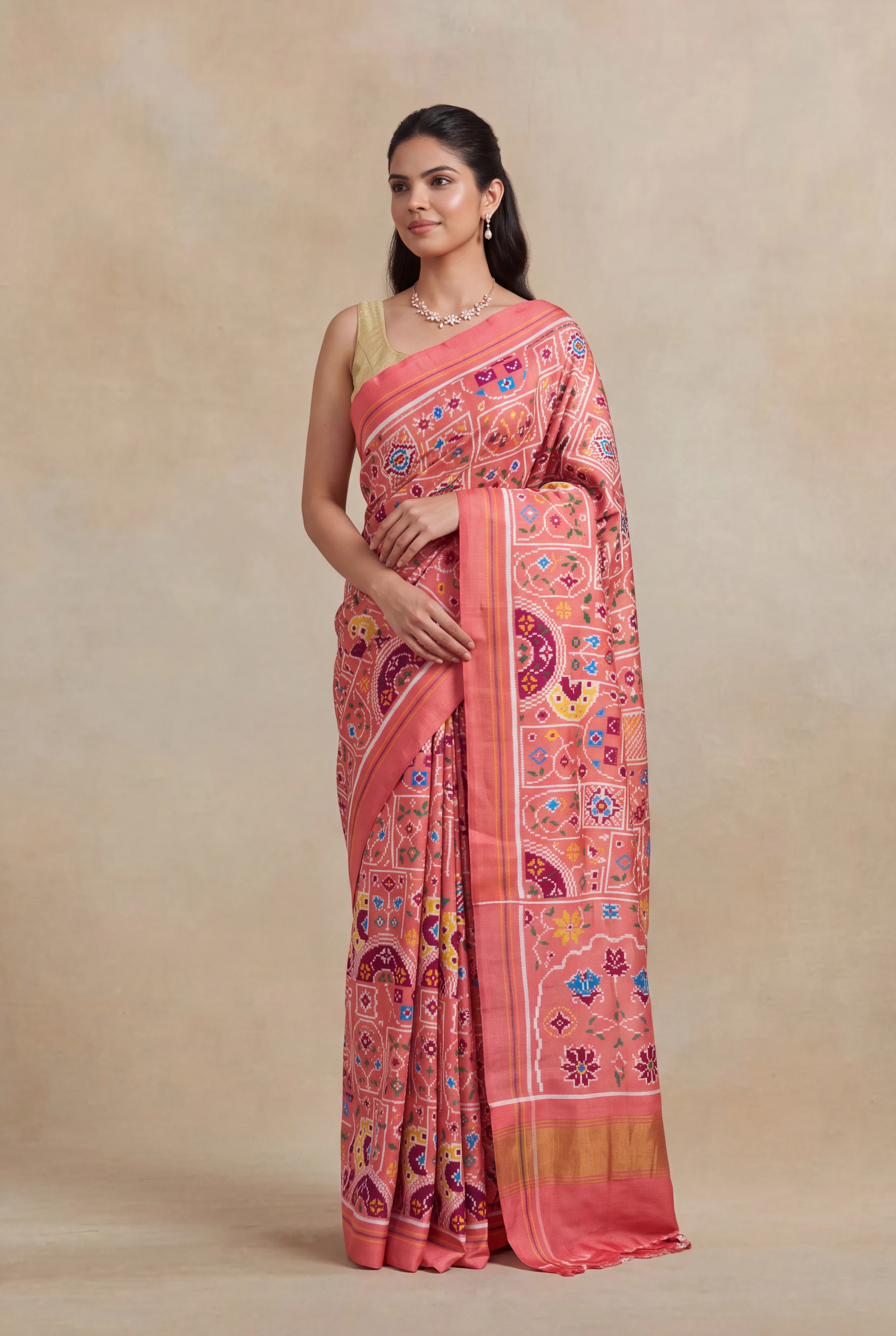 Peach Pattan Patola Silk Saree
