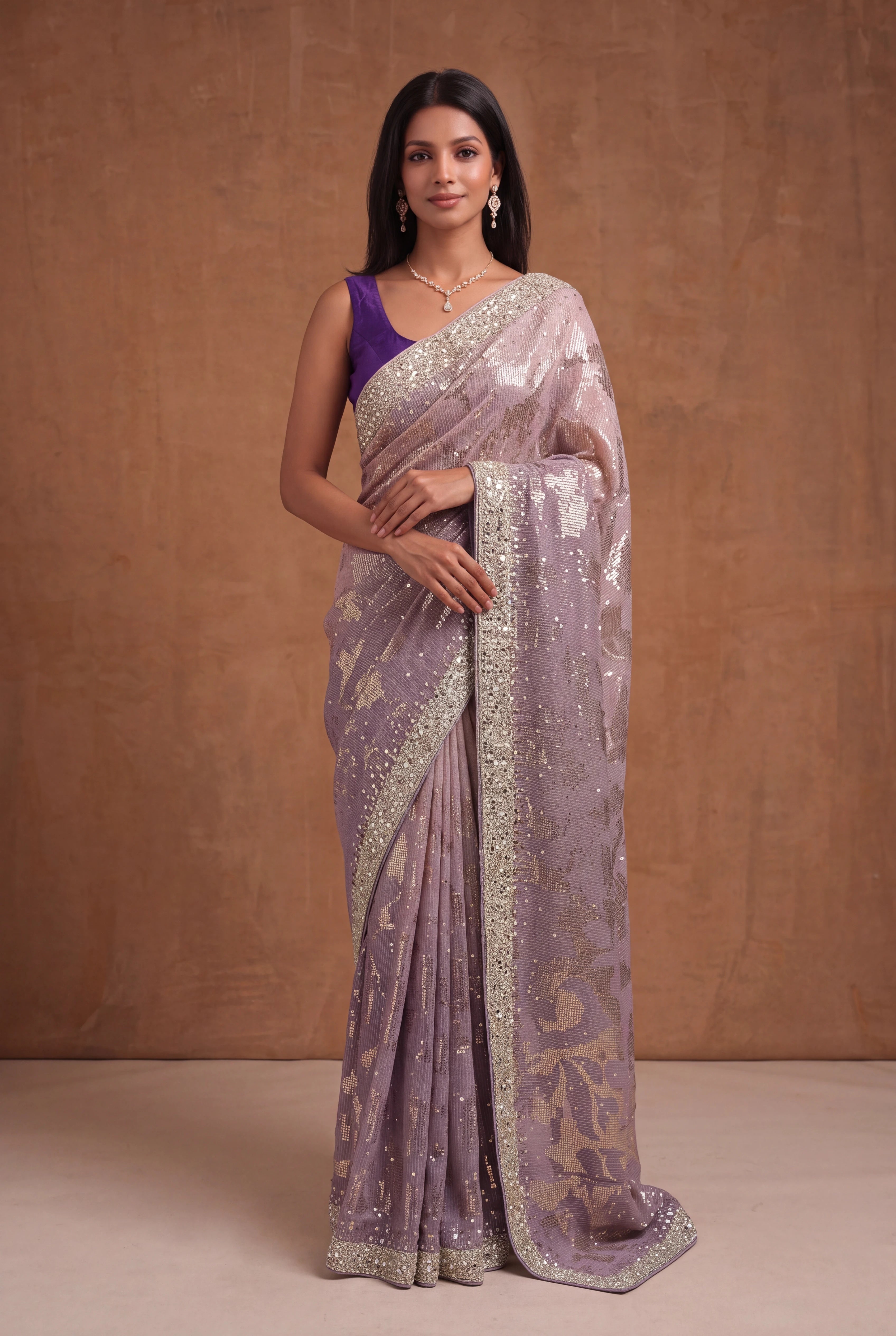 Purple Georgette Saree with Sequin & Mirror Work