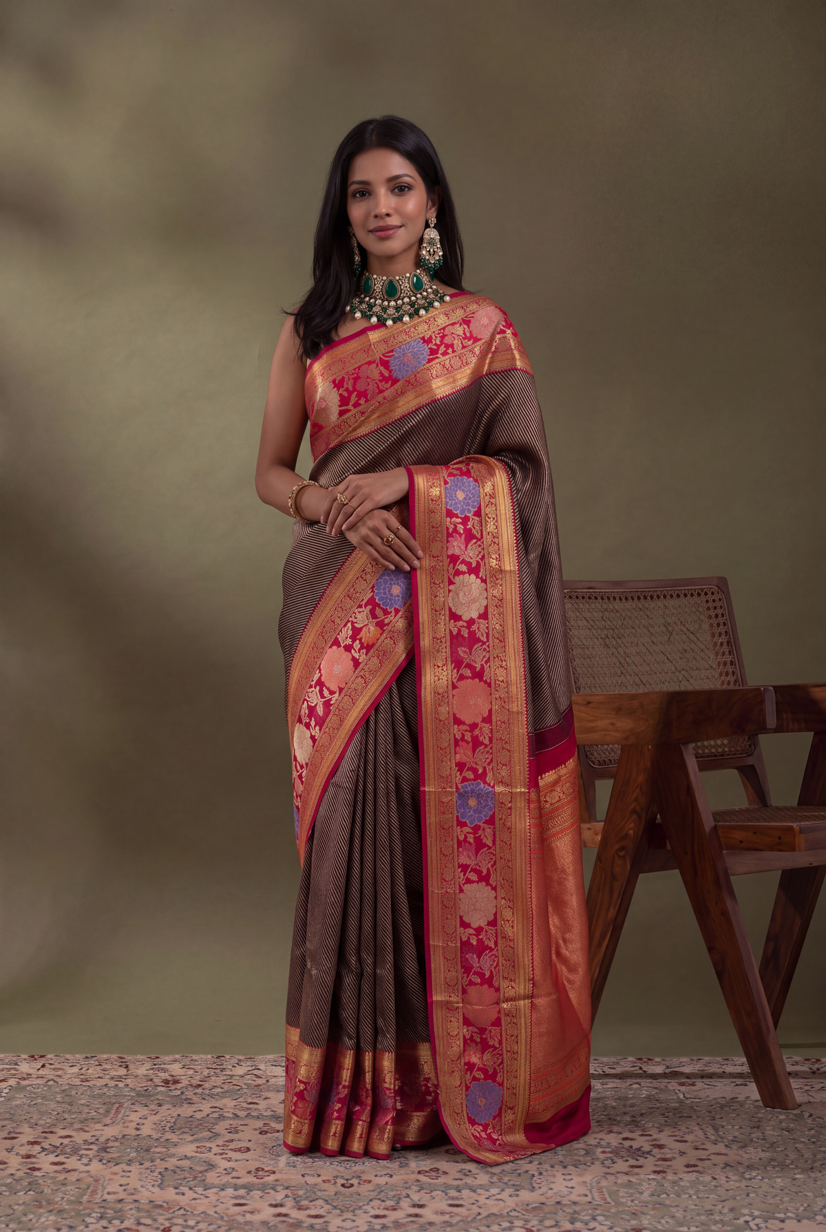 Violet Kanchivaram Silk Jamdani Border Saree