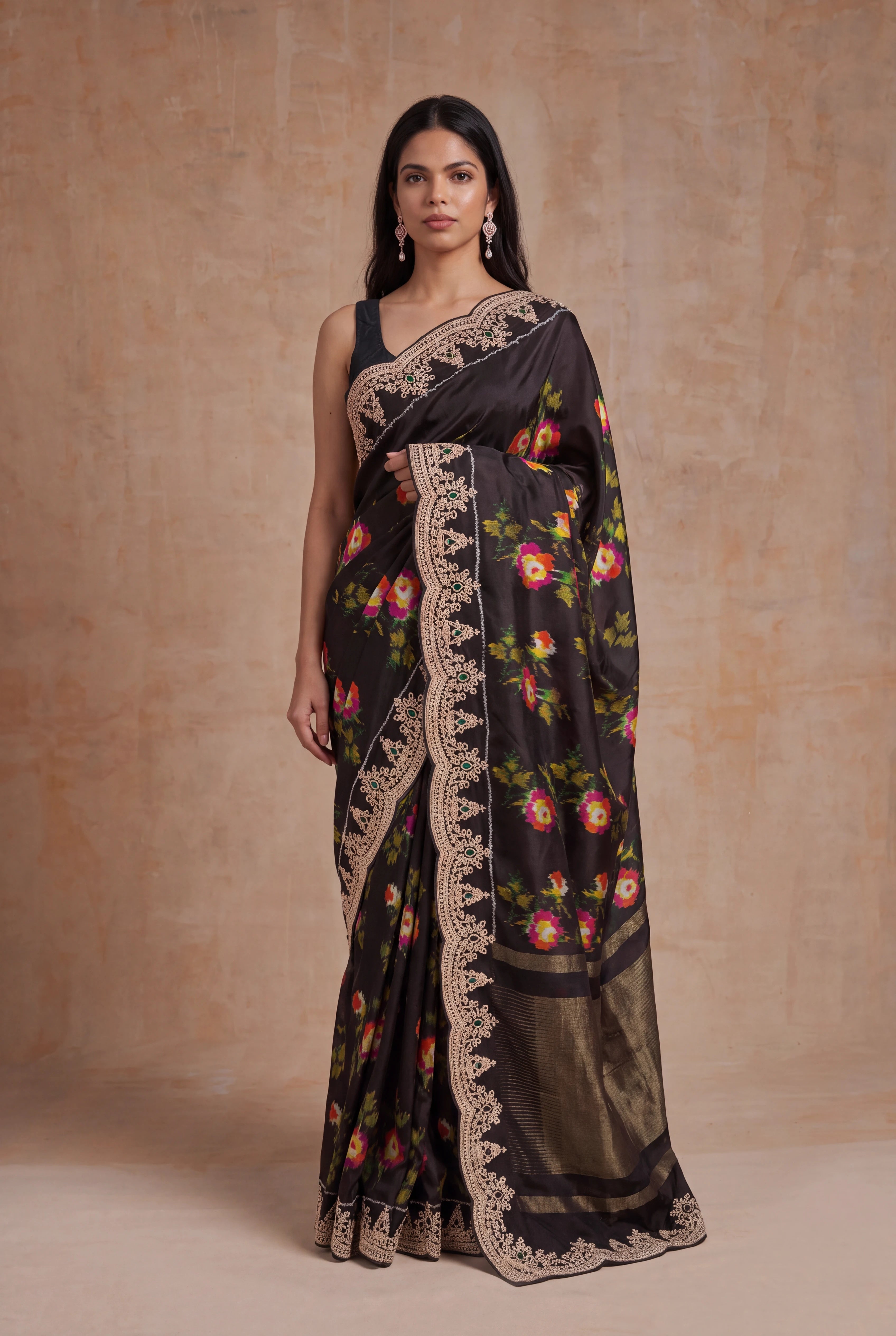 Dark Brown Twill Patola Silk Saree
