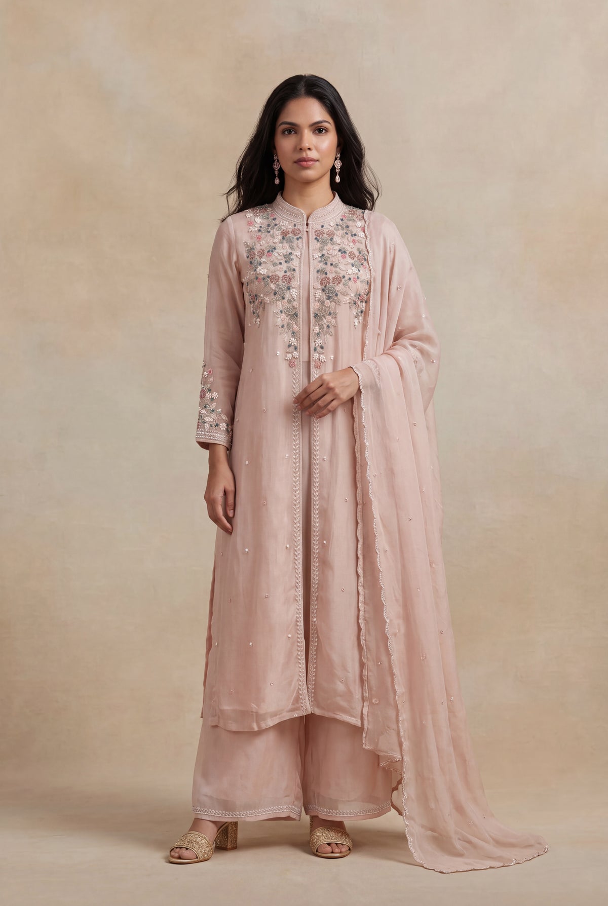 Blush Pink Crepe Indo-Western Sharara Set