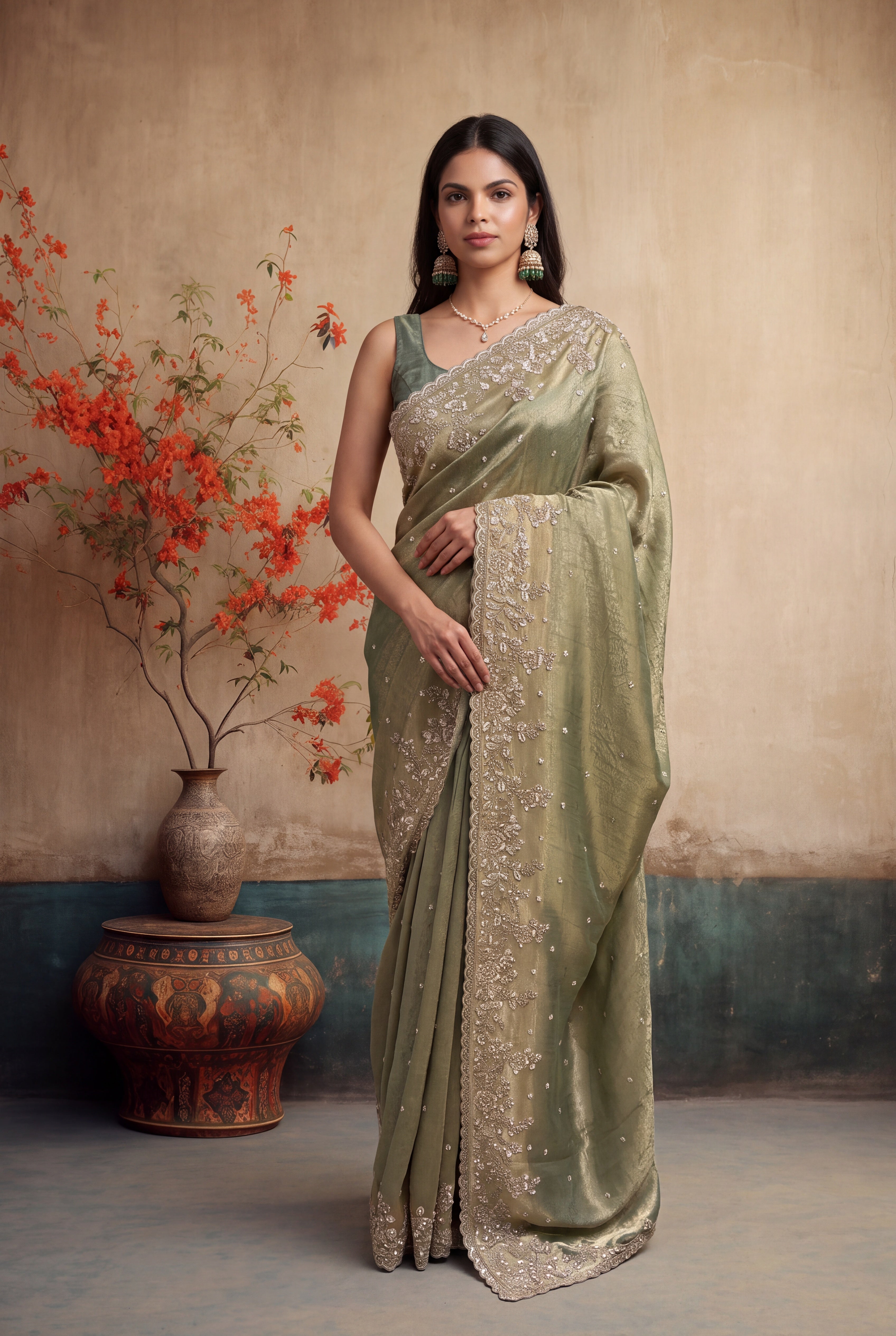 Light Green Embellished Fancy Saree