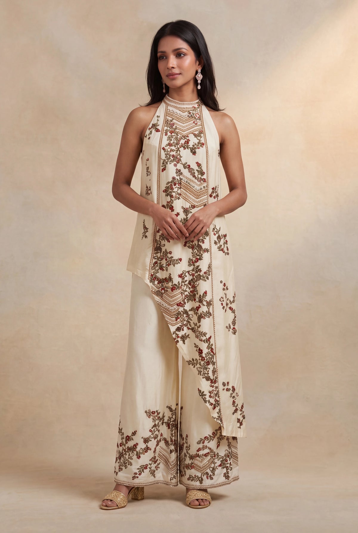 Ivory Silk Indo-Western Set