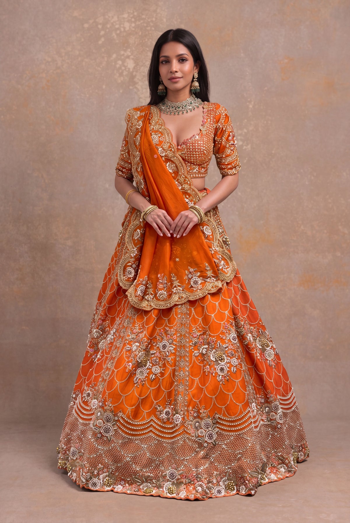 Orange Raw Silk Lehenga