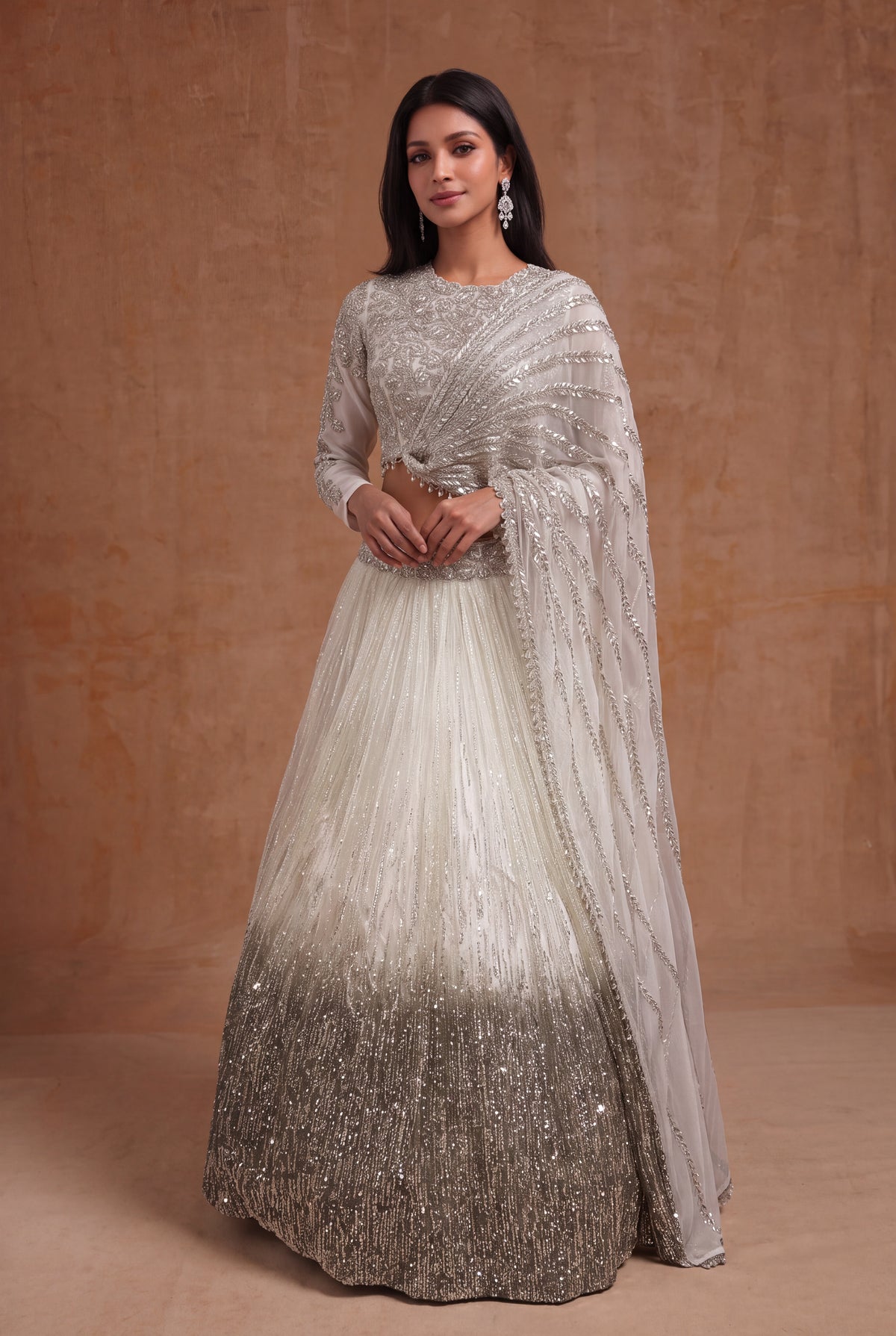Ivory Organza Ombre Sequin Lehenga