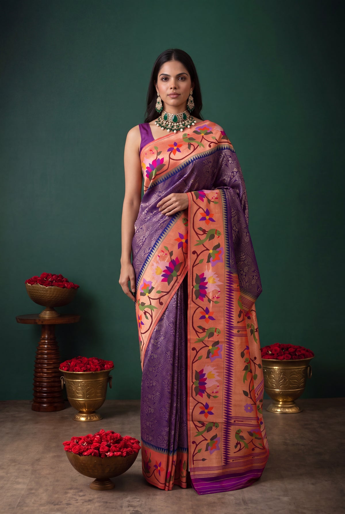Purple Banarasi Silk Fusion Saree