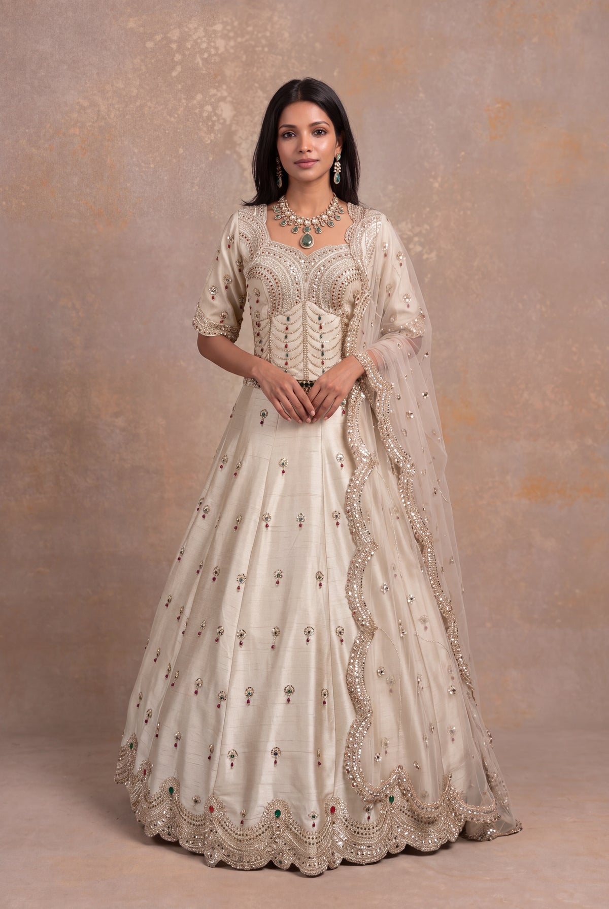 Ivory Raw Silk Lehenga Corset