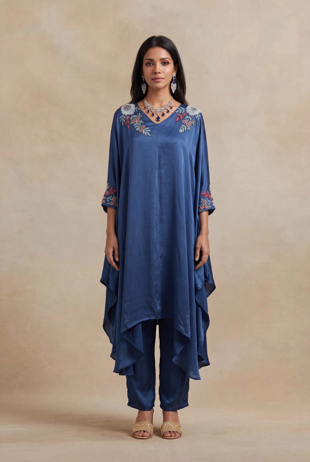 Blue Satin Silk Indo-Western Set