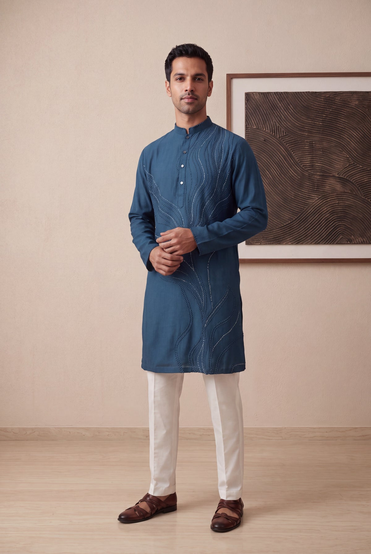 Blue Silk Cotton Kurta Pant Set