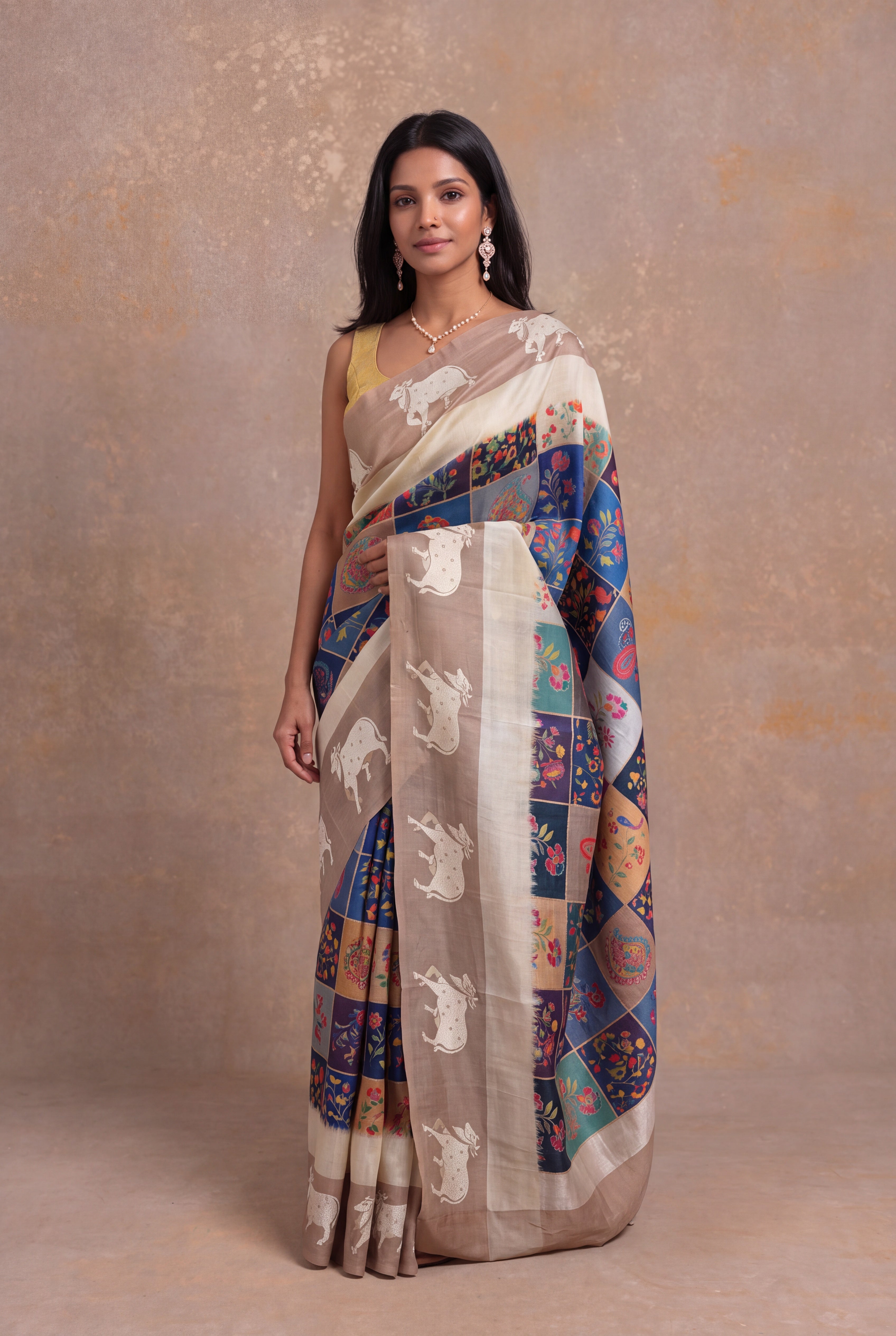 Multicolour Tussar Silk Digital Print Saree