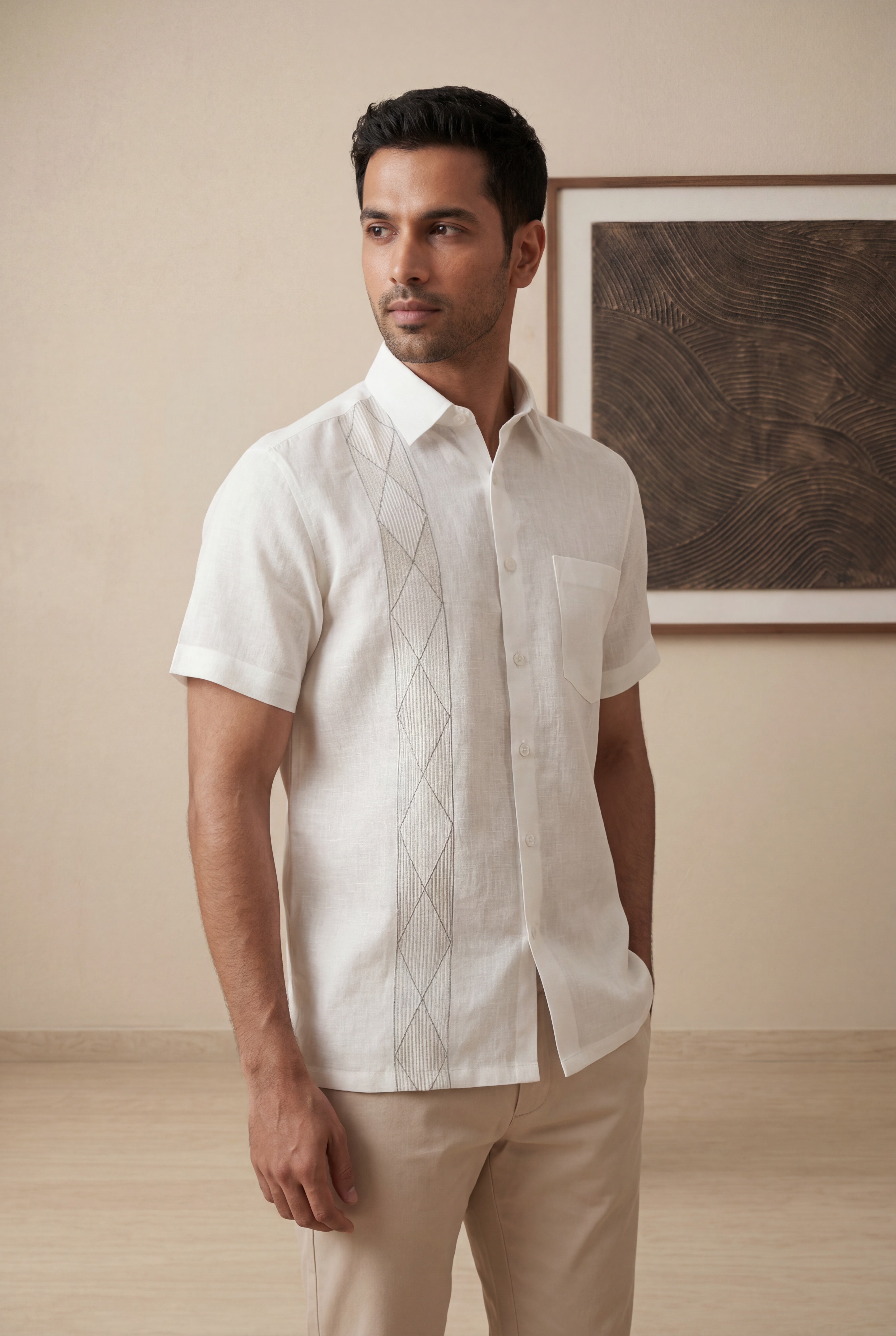 White Linen Half Sleeve Shirt