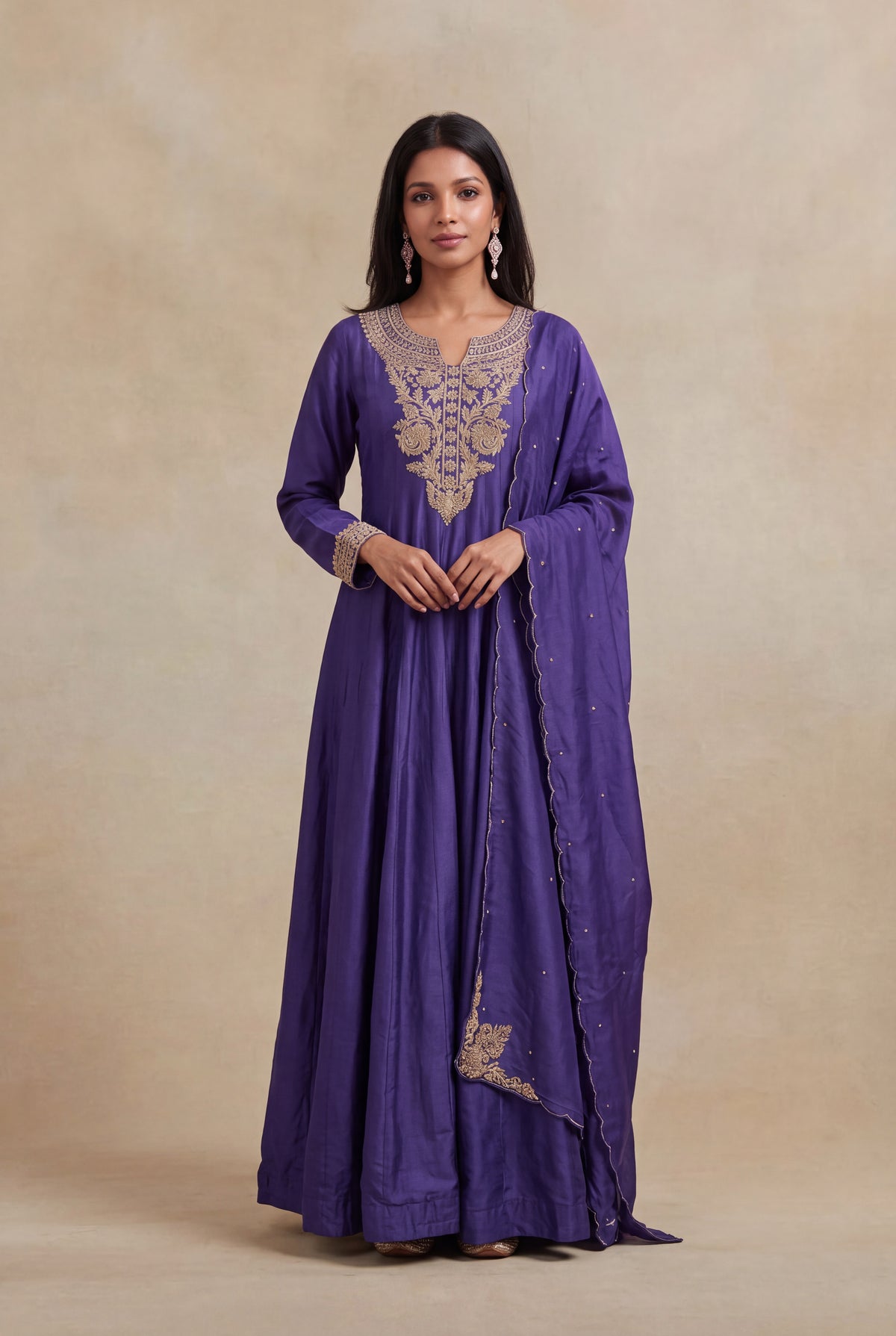 Purple Raw Silk Anarkali Set