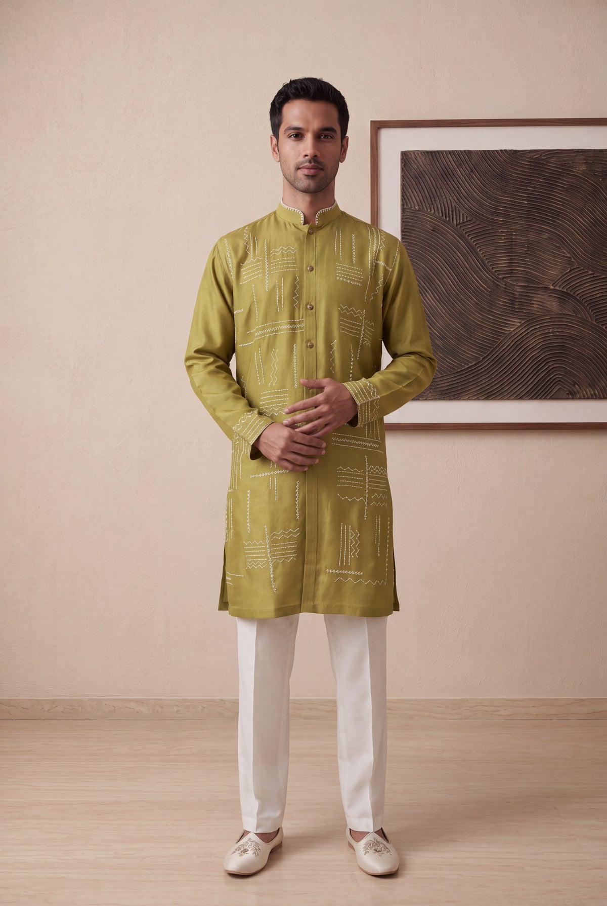Olive Green Nysa Silk Kurta Pant Set