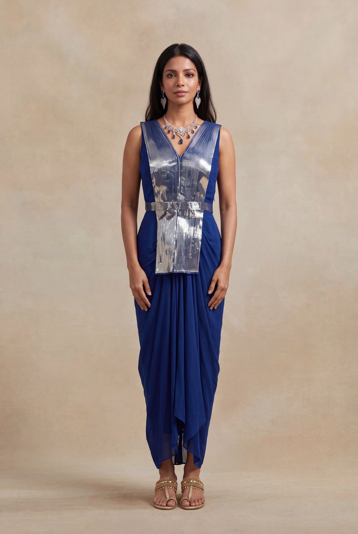 Royal Blue Indo-Western Drape Dress