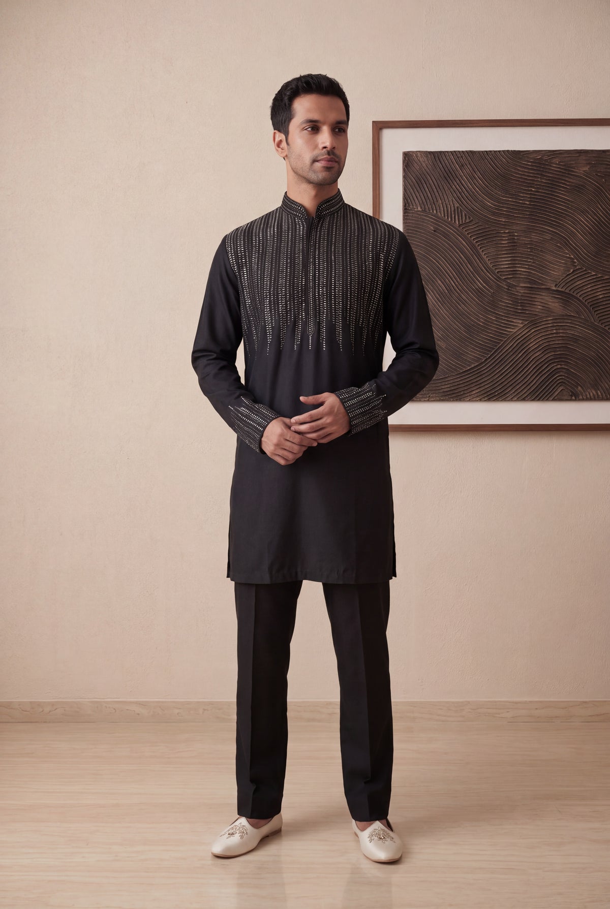 Black Nysa Silk Kurta Pant Set
