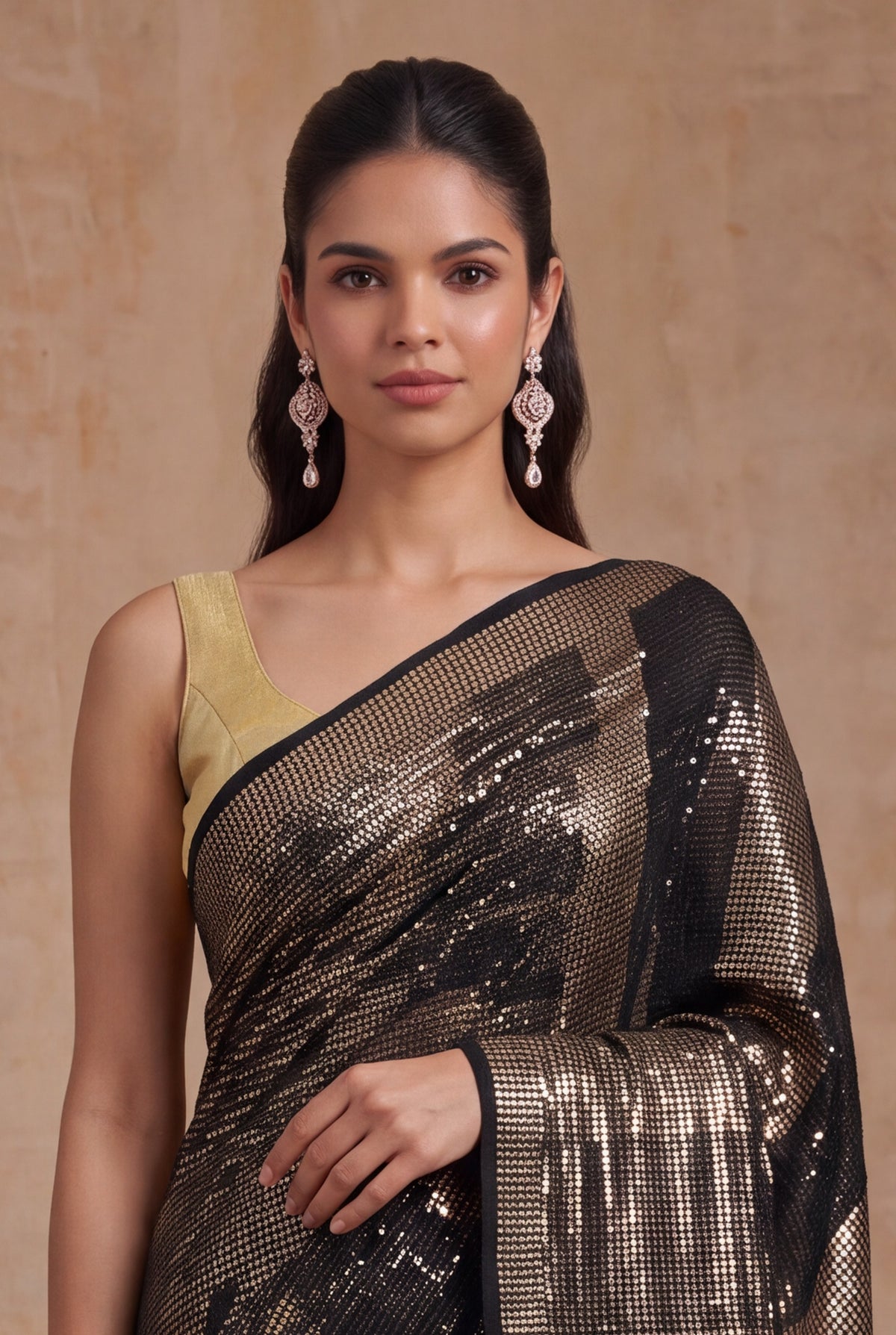 Black Georgette Antique Sequin Saree