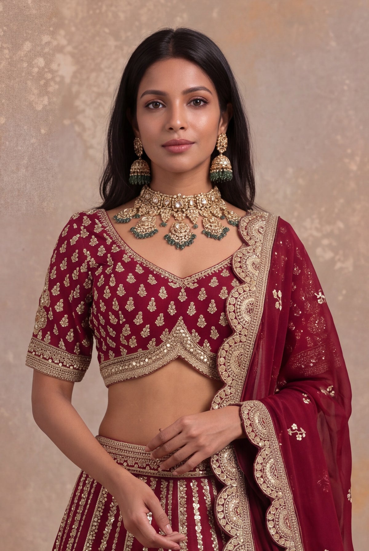 Maroon Raw Silk Lehenga Set with Cutdana Work
