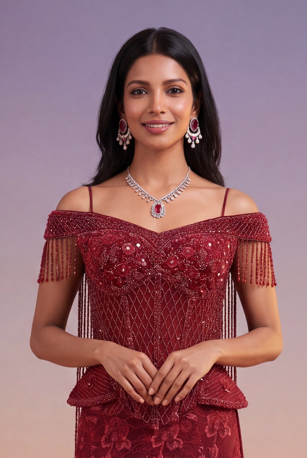 Red Indo-Western Corset Lehenga