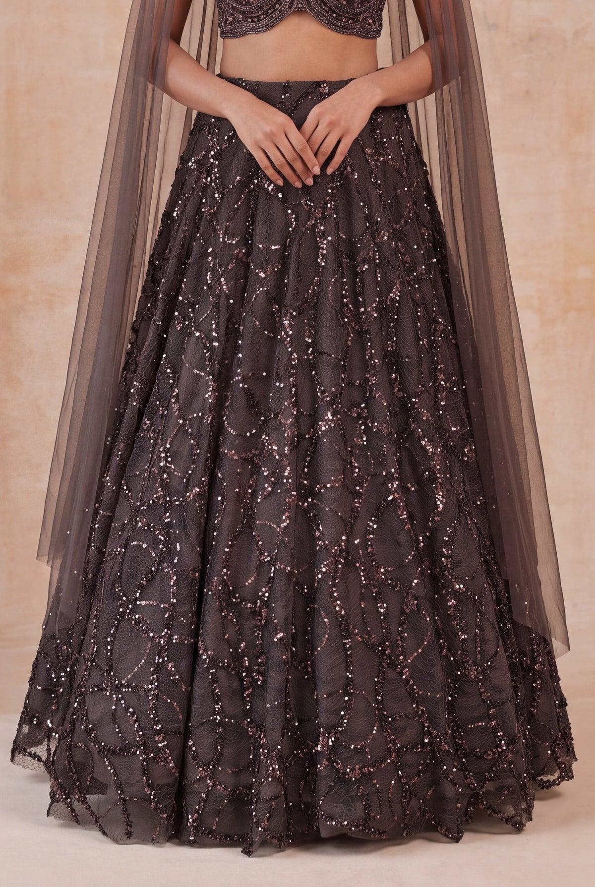 Chocolate Brown Net Lehenga