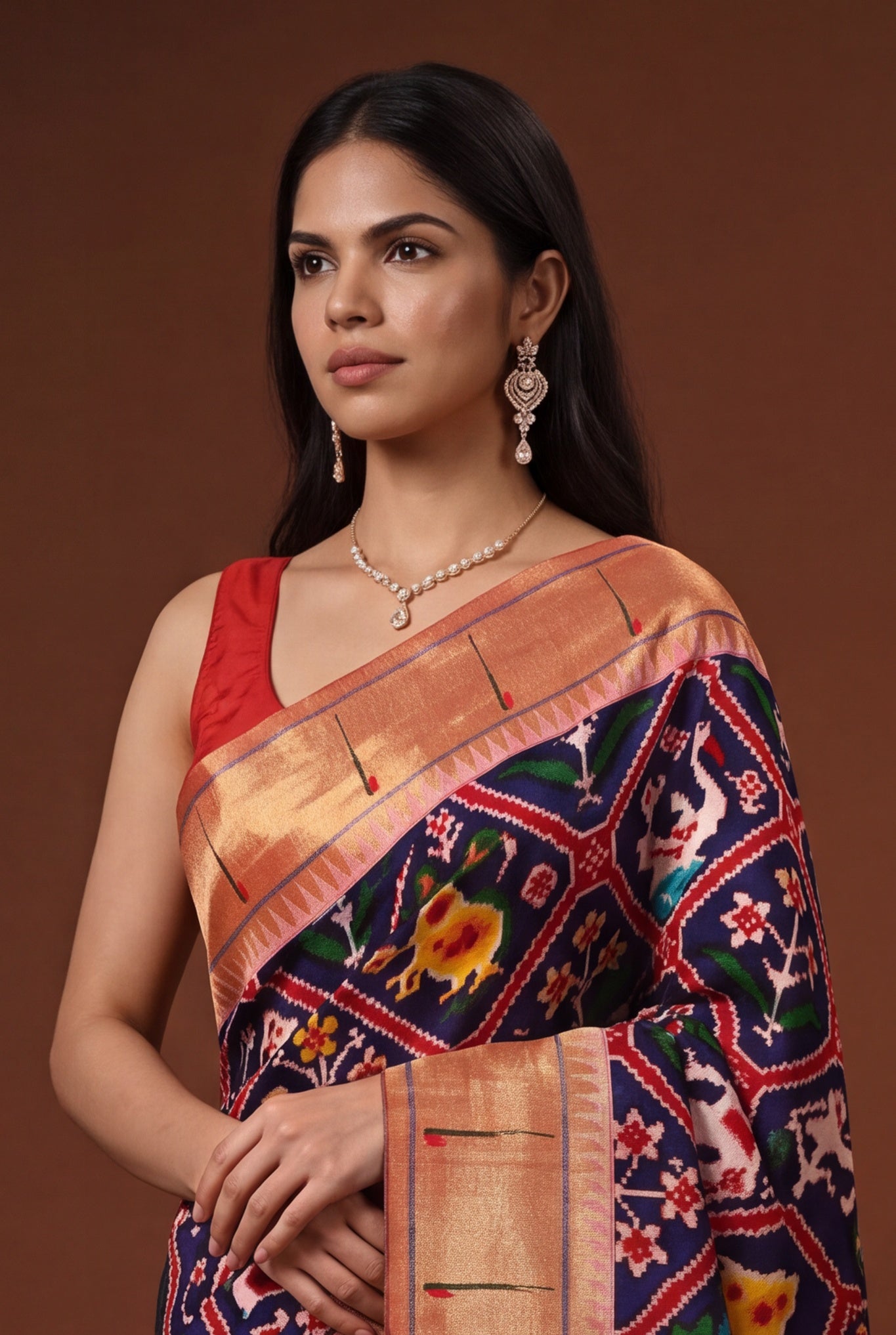 Royal Blue Pattan Patola Fusion Silk Saree