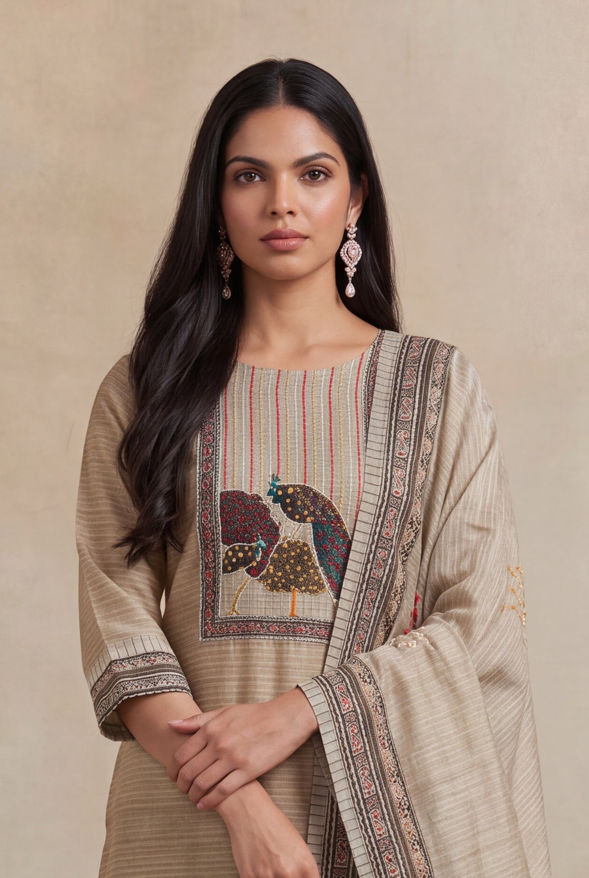 Beige Cotton Kurti Set